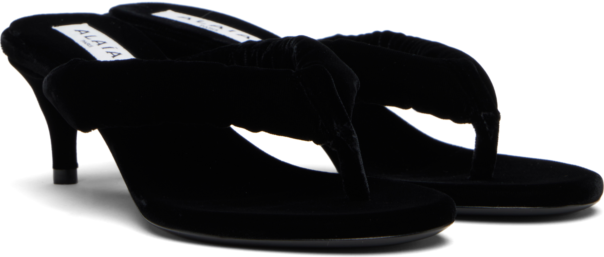 Alaïa Black Velvet Tong Mules In Black