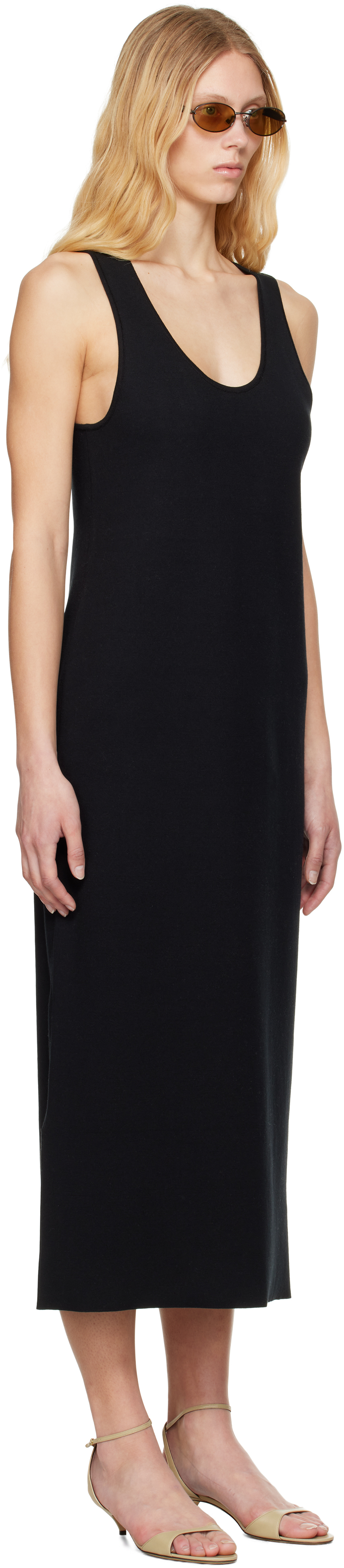 Auralee Black Cotton Silk Stretch Knit Midi Dress In Black