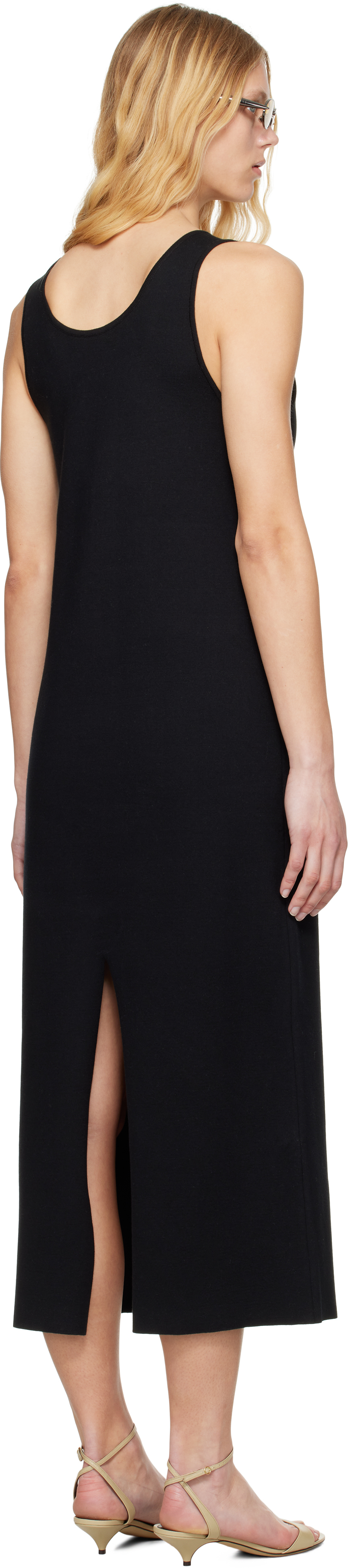 Auralee Black Cotton Silk Stretch Knit Midi Dress In Black