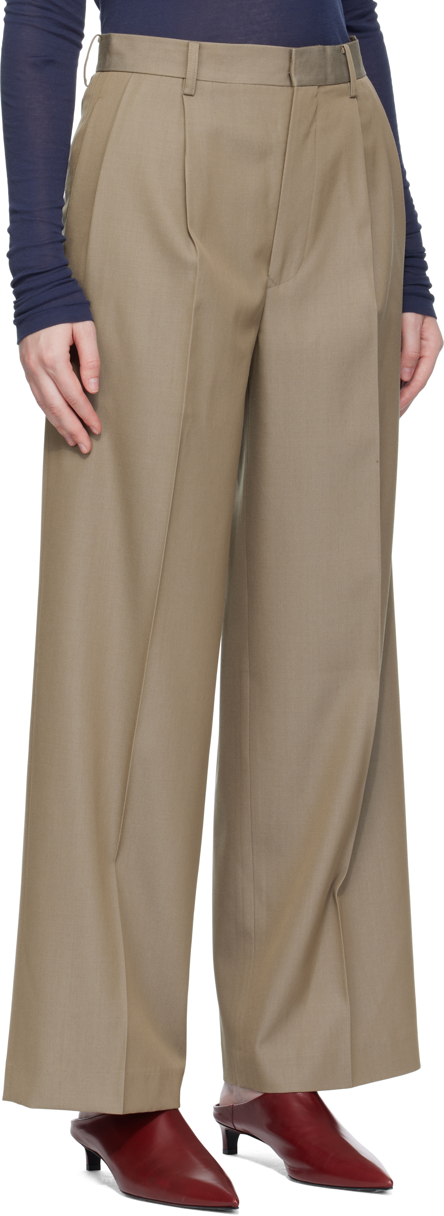 Auralee Beige Light Wool Max Gabardine Two-tuck Trousers In Green