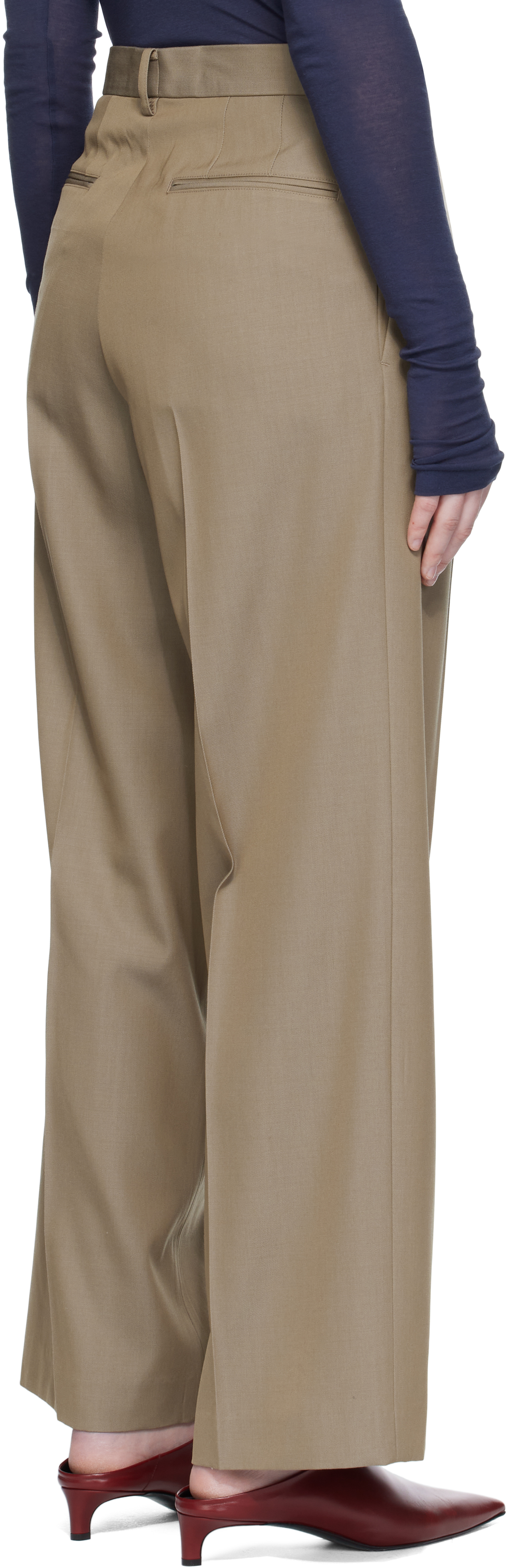 Auralee Beige Light Wool Max Gabardine Two-tuck Trousers In Green