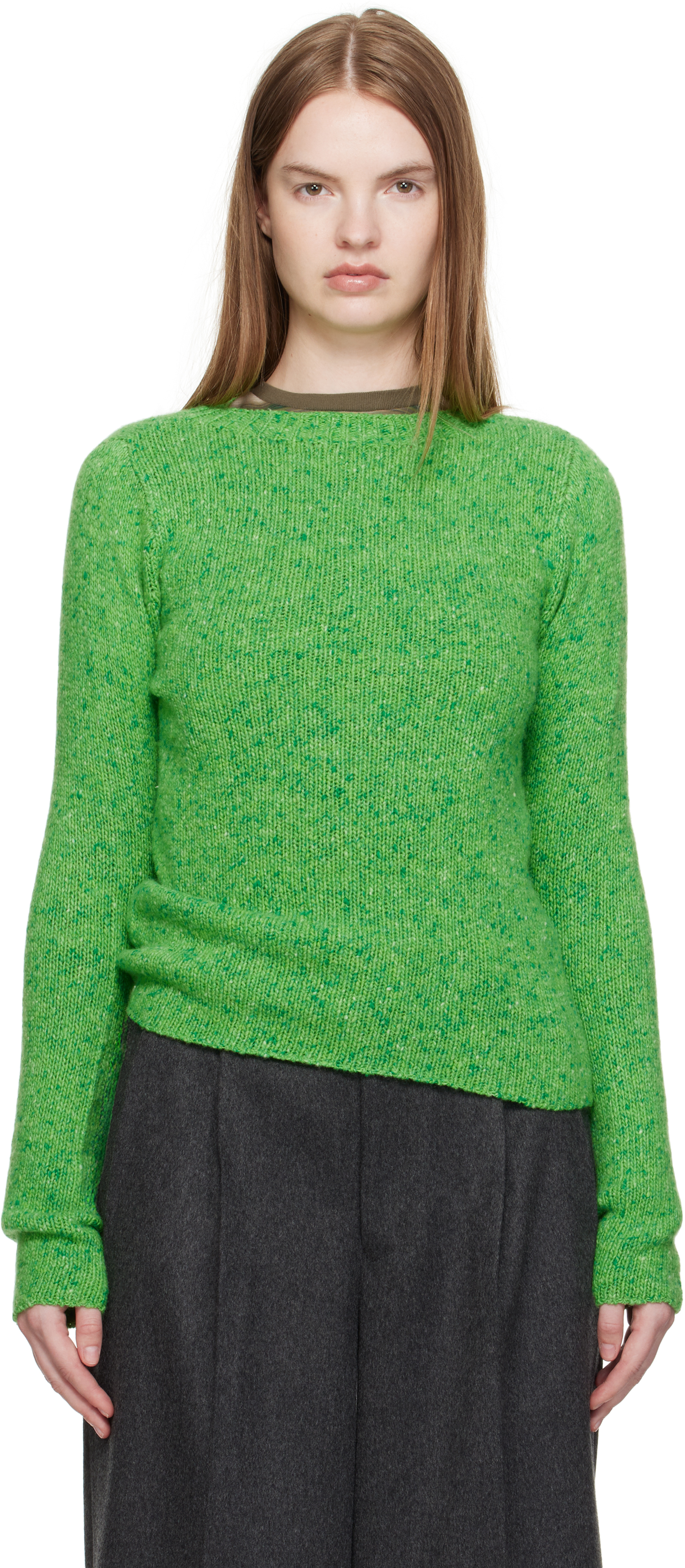 AURALEE: Green Cashmere Melange Knit Sweater | SSENSE