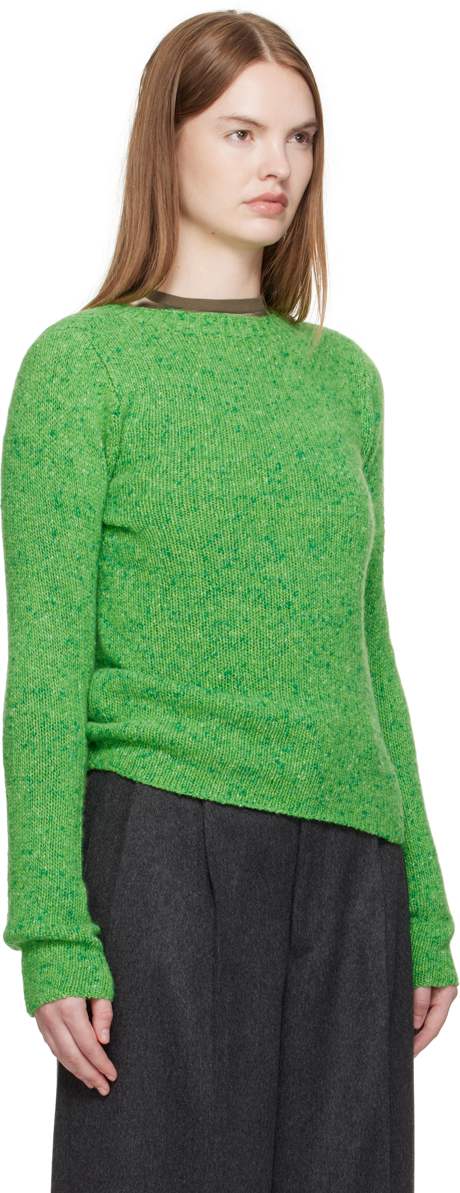 Auralee Green Cashmere Melange Knit Sweater In Green