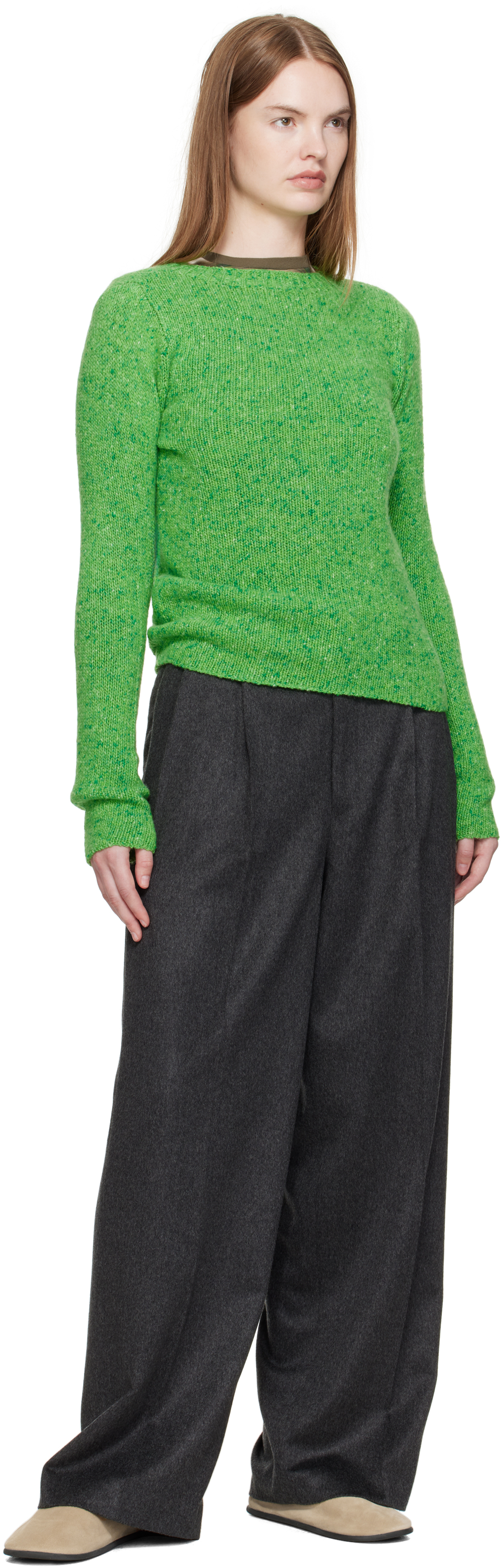 Auralee Green Cashmere Melange Knit Sweater In Green