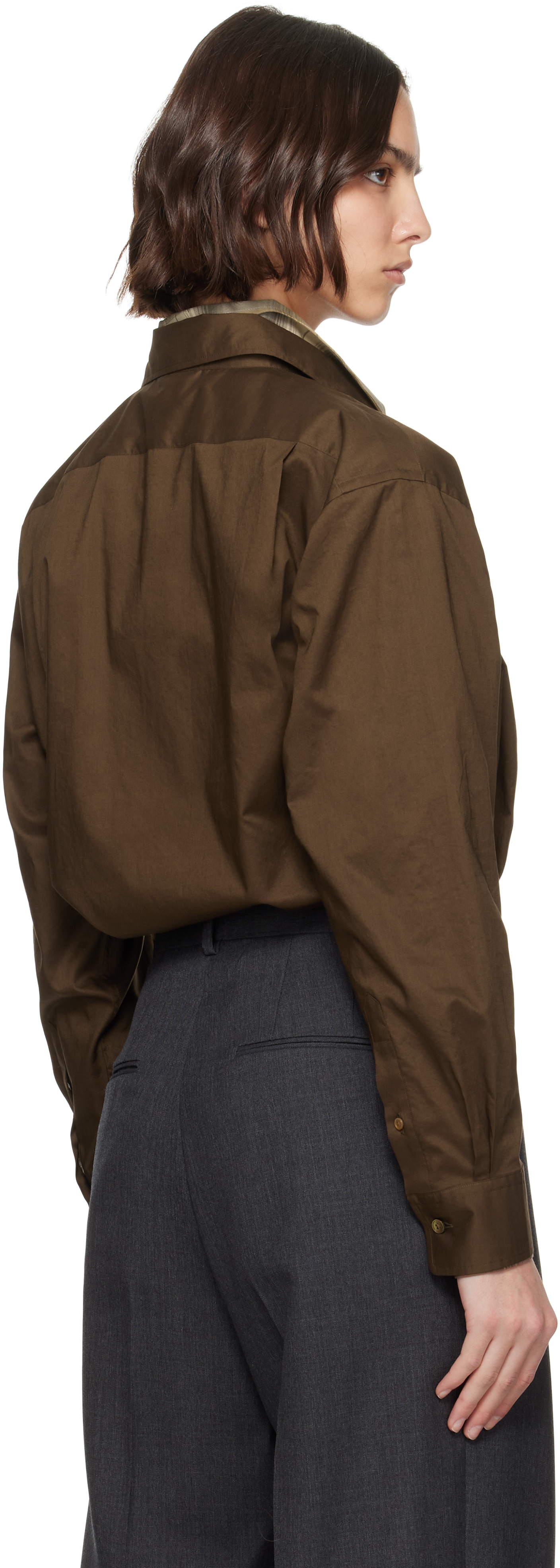 Auralee Brown Washed Finx Typewriter Button Down Shirt