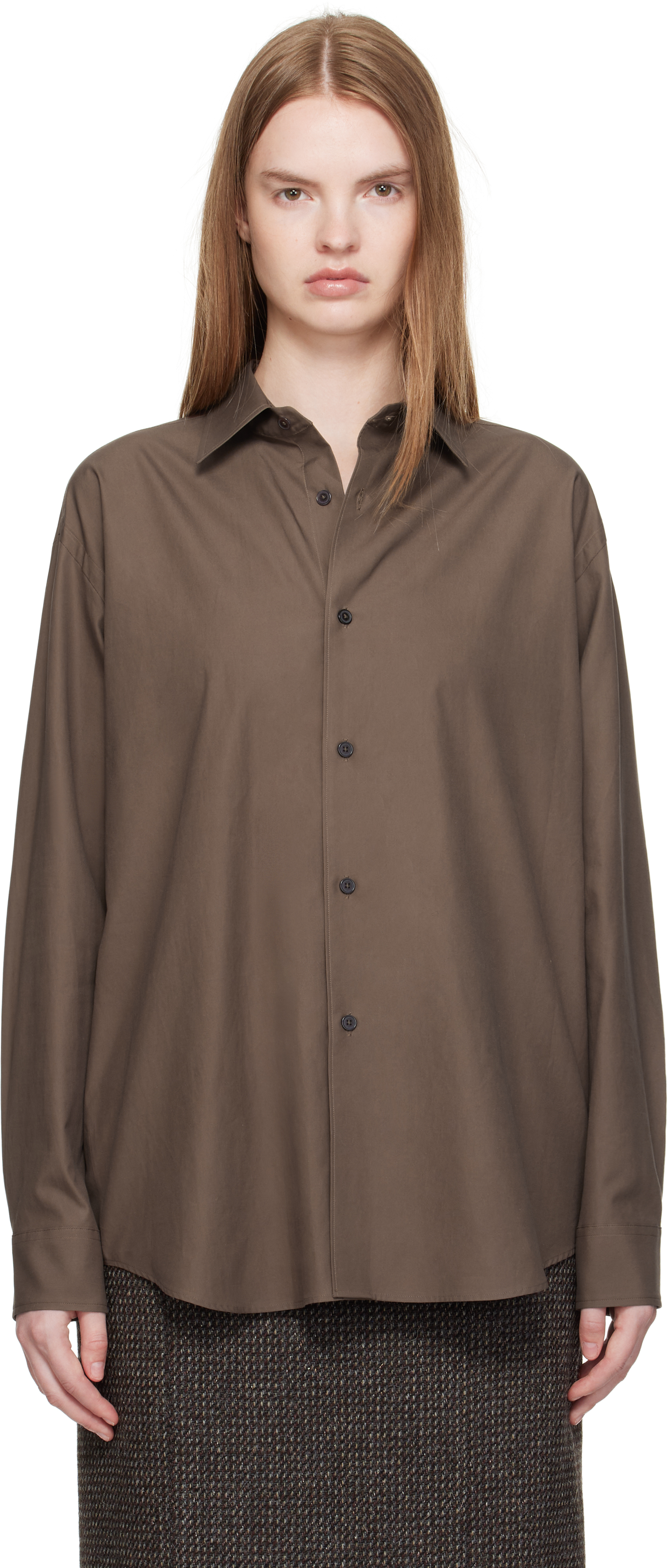 Auralee Brown Washed Finx Twill Shirt In Brown