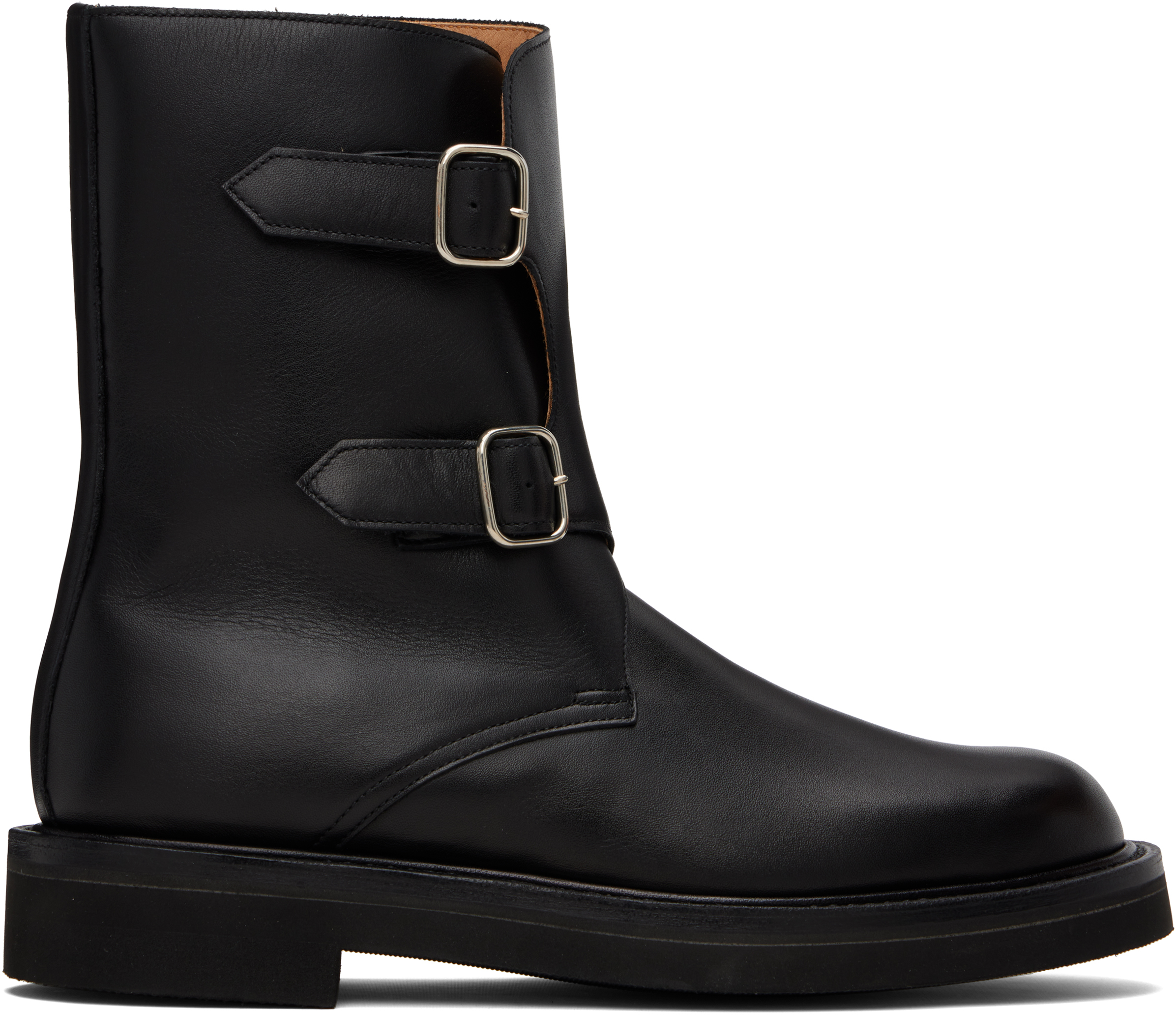 Auralee Black Leather Work Boots In Black