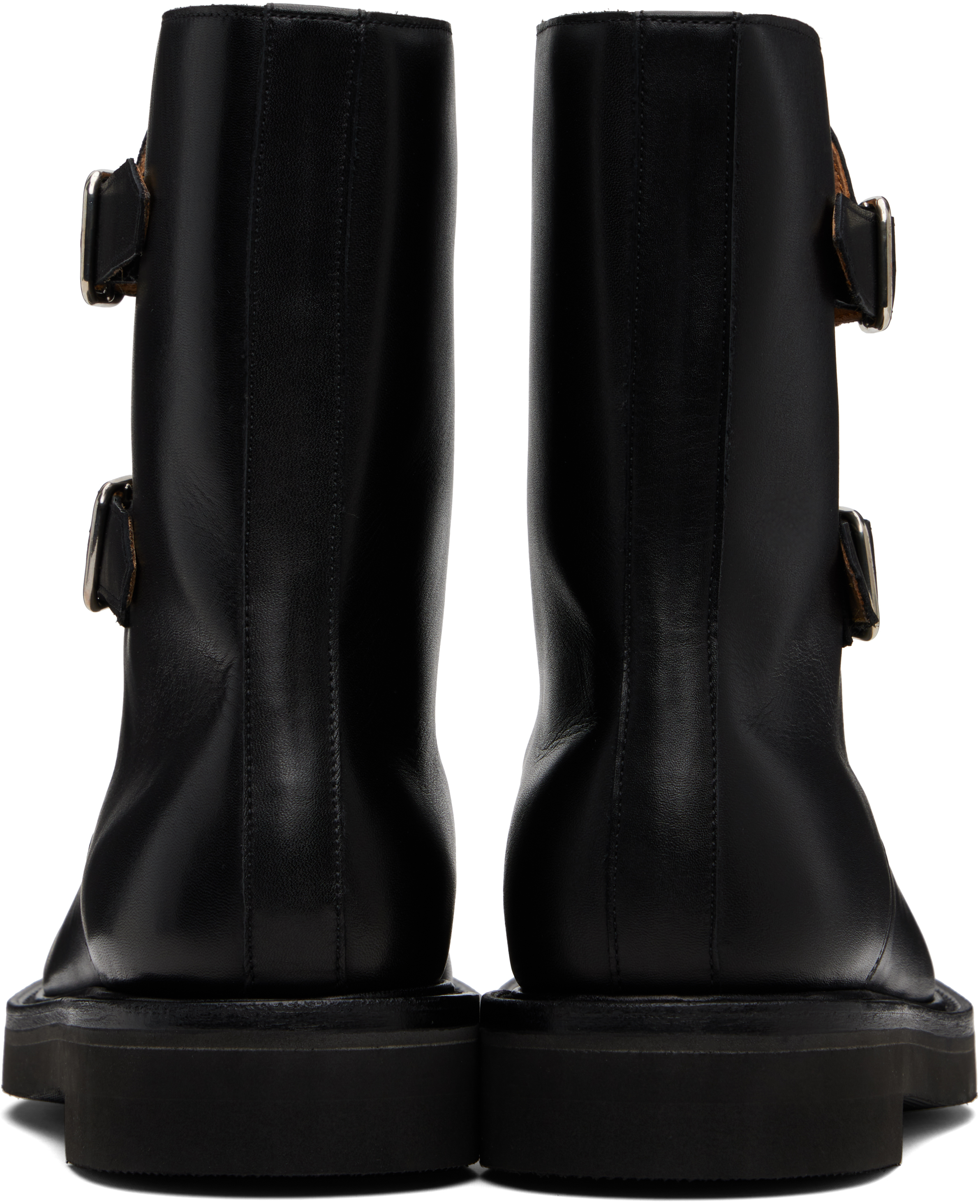Auralee Black Leather Work Boots In Black