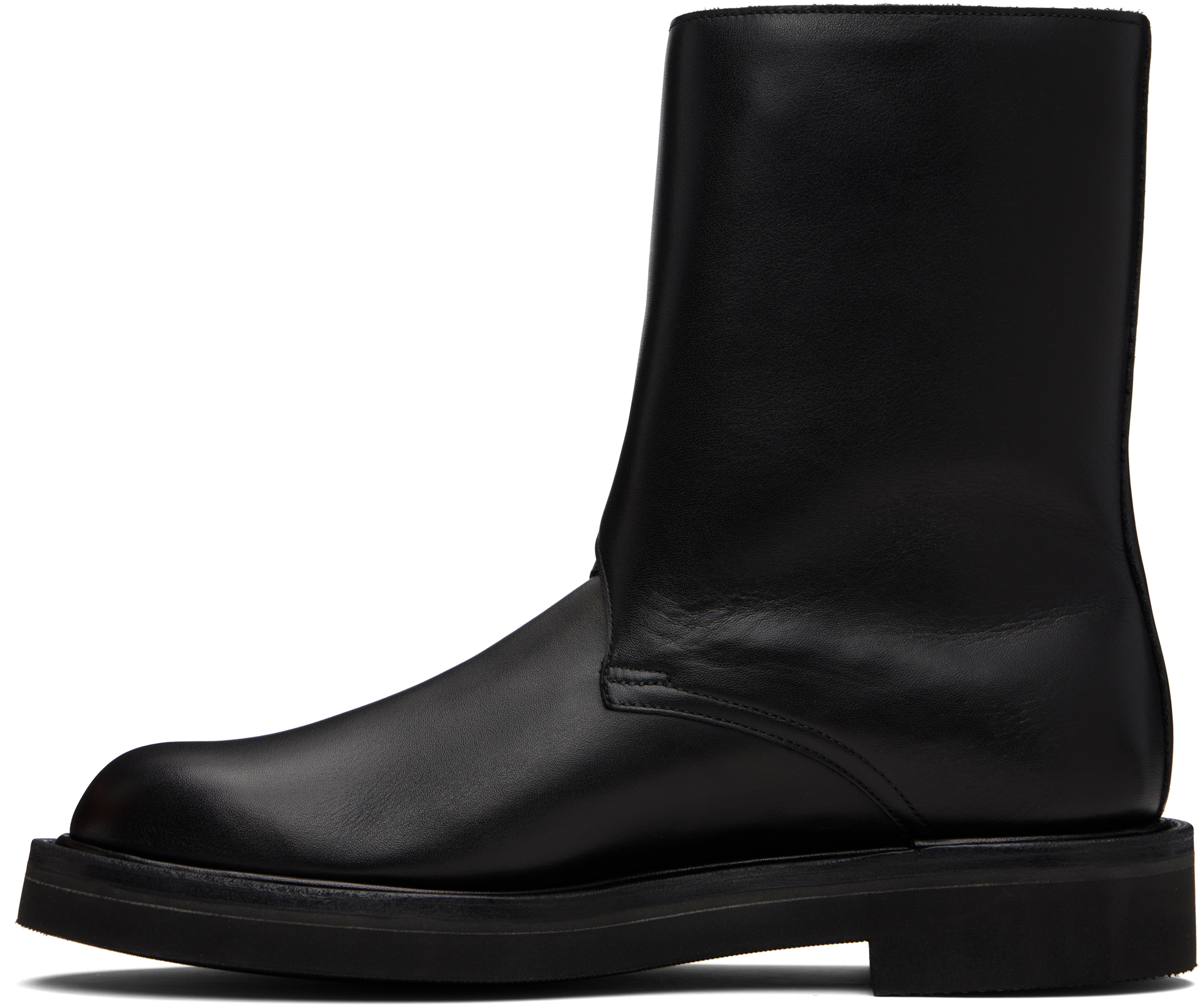 Auralee Black Leather Work Boots In Black