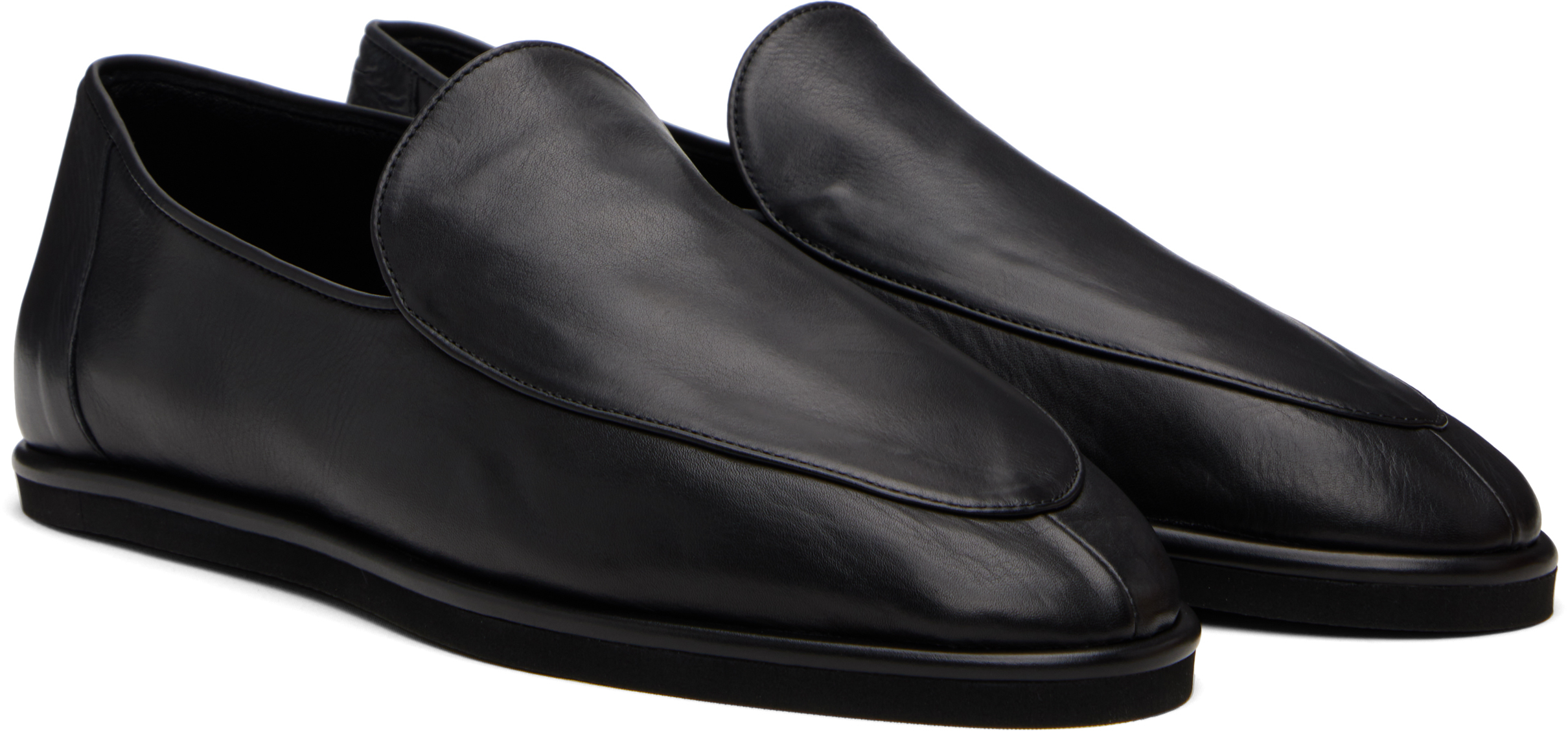 Auralee Black Soft Leather Loafers In Black