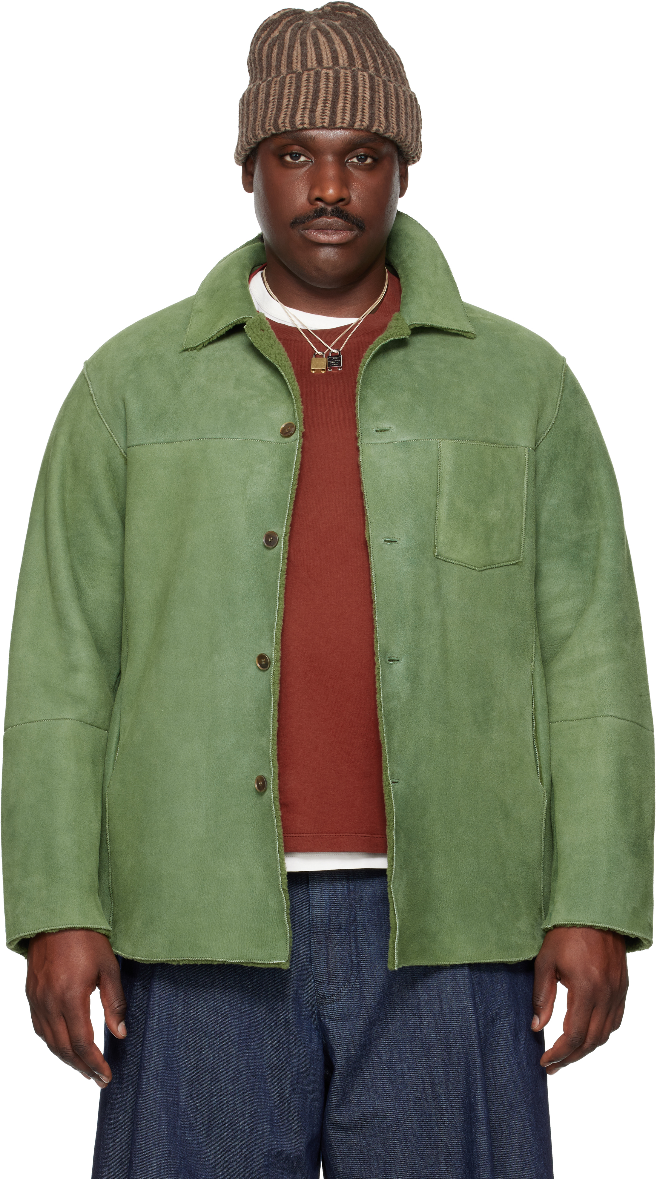 Auralee Green Merino Mouton Shirt Jacket In Green