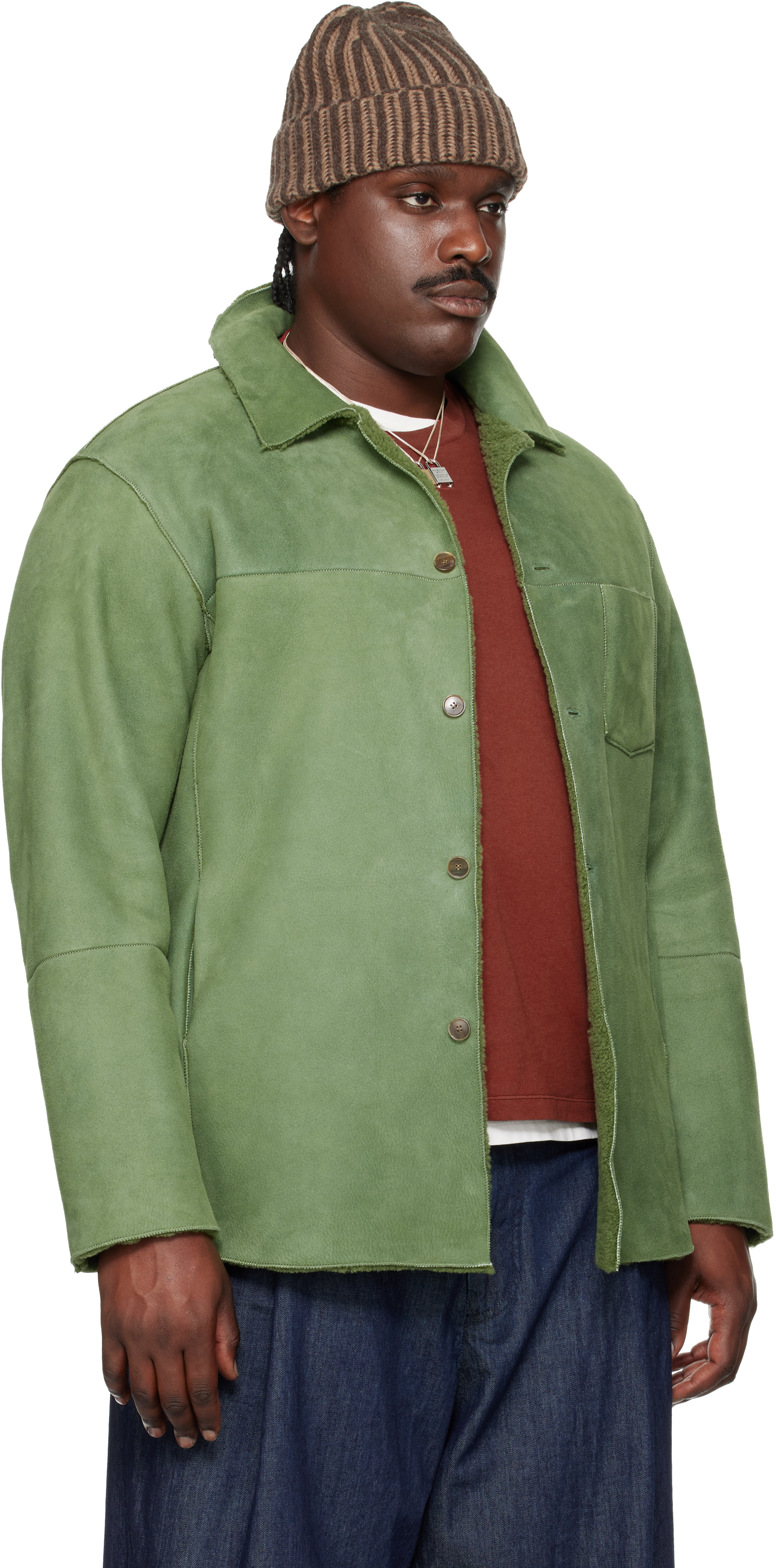 Auralee Green Merino Mouton Shirt Jacket In Green
