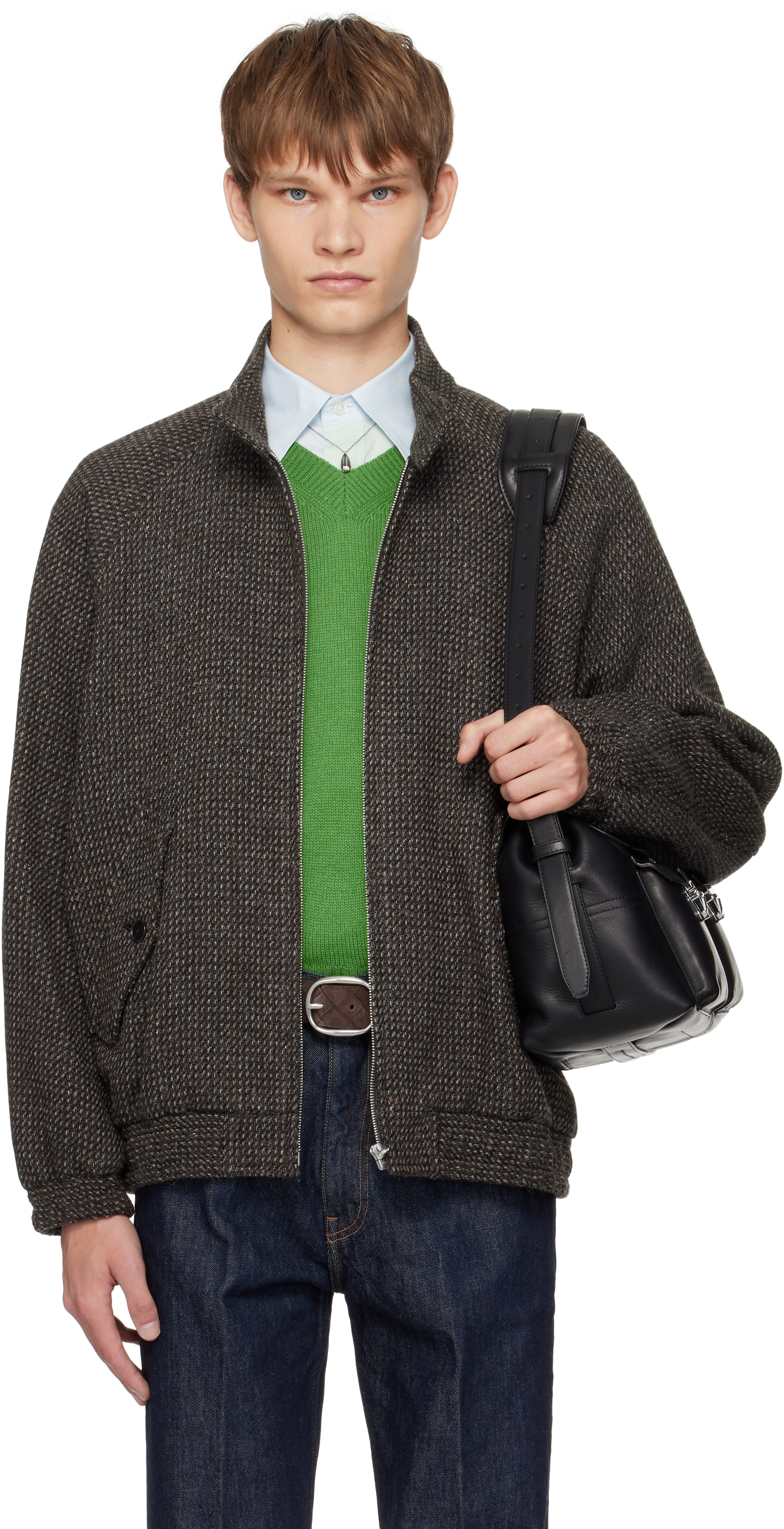 ロウ様、専用 AURALEE WOOL TWEED ZIP BLOUSON Auralee Lama Shetland Wool Tweed Zip Blouson | Khaki Tweed