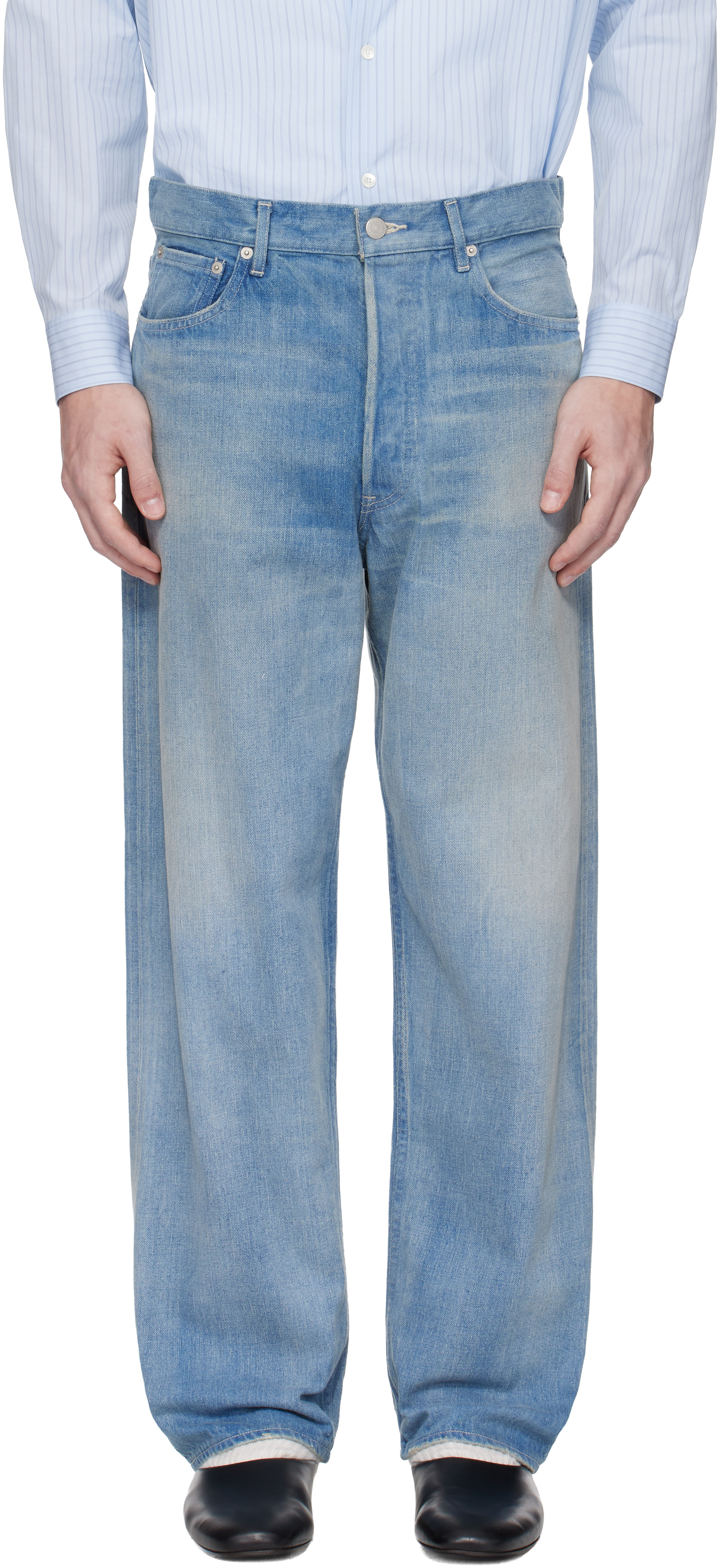 Blue Selvedge Faded Light Wide Jeans