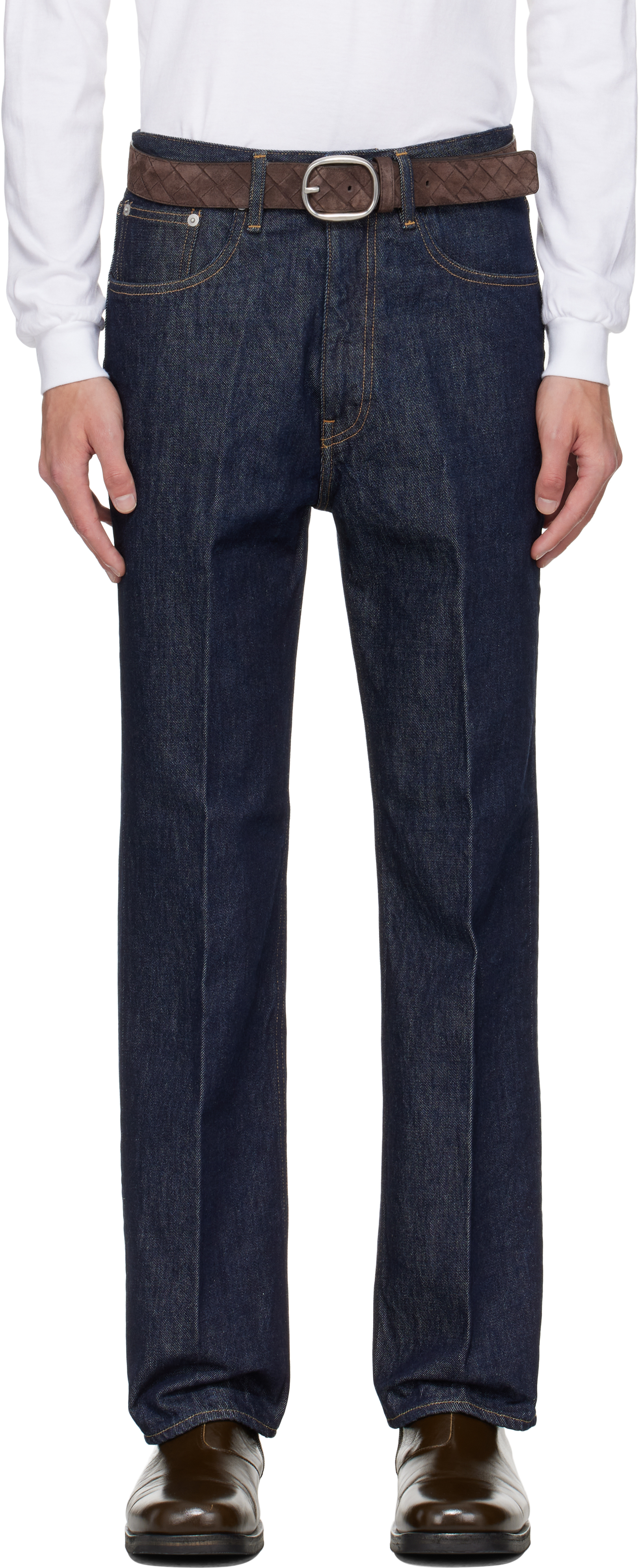 Auralee Indigo Hard Twist Denim Wide Jeans In Blue