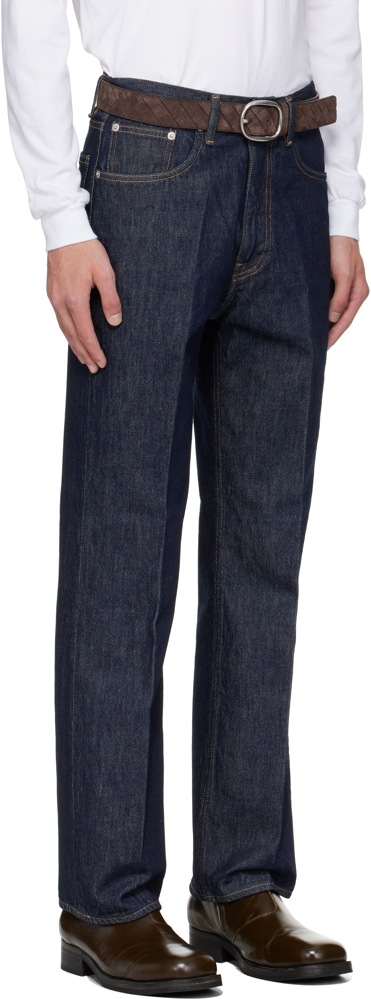 Auralee Indigo Hard Twist Denim Wide Jeans In Blue