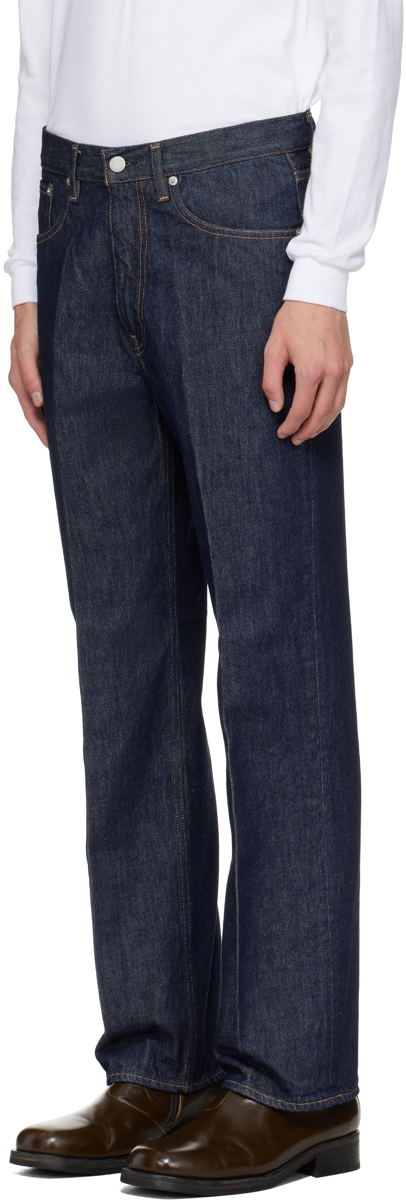 Auralee Indigo Hard Twist Denim Wide Jeans In Blue