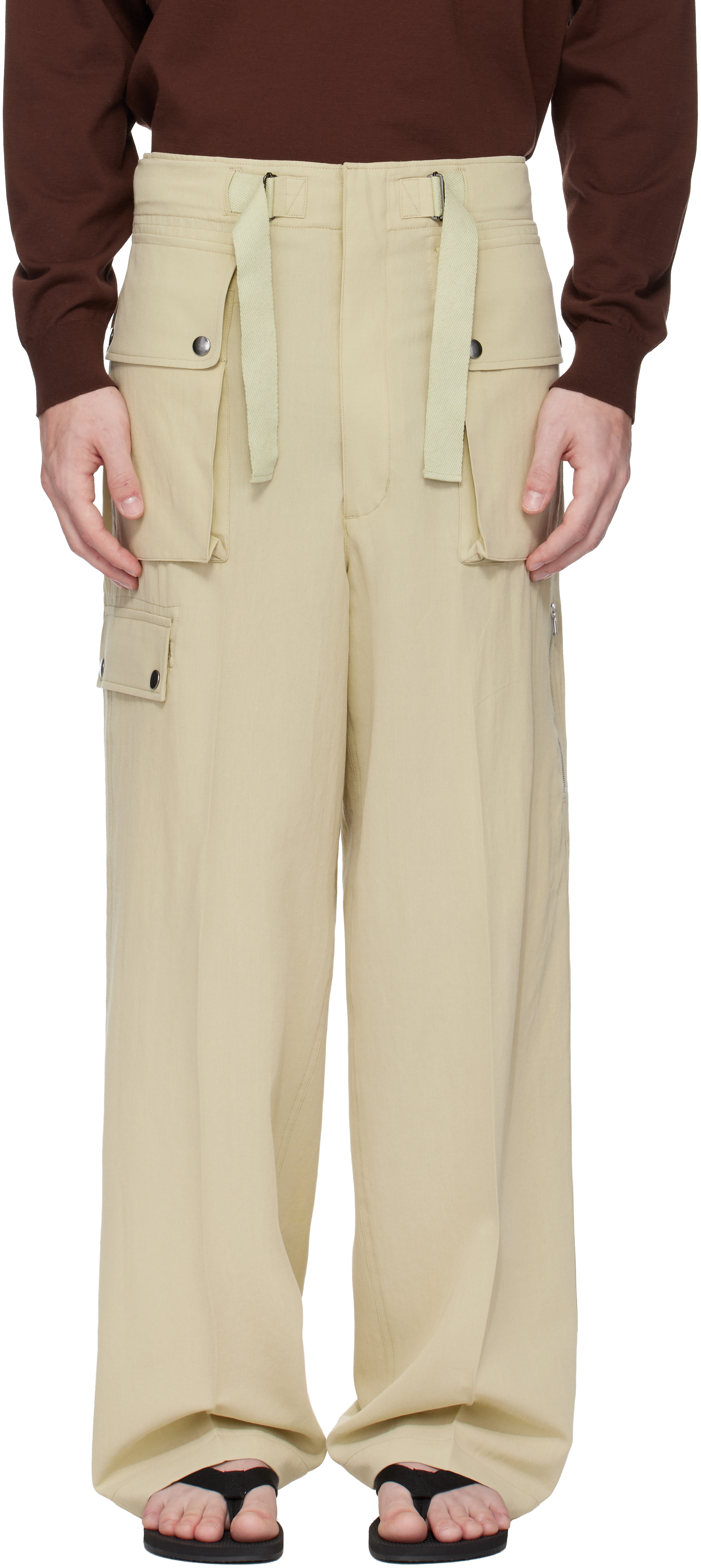 パンツ Auralee LIGHT WOOL VIYELLA CARGO PANTS 3 AURALEE: Khaki Light Cotton Wool Viyella Cargo Pants | SSENSE