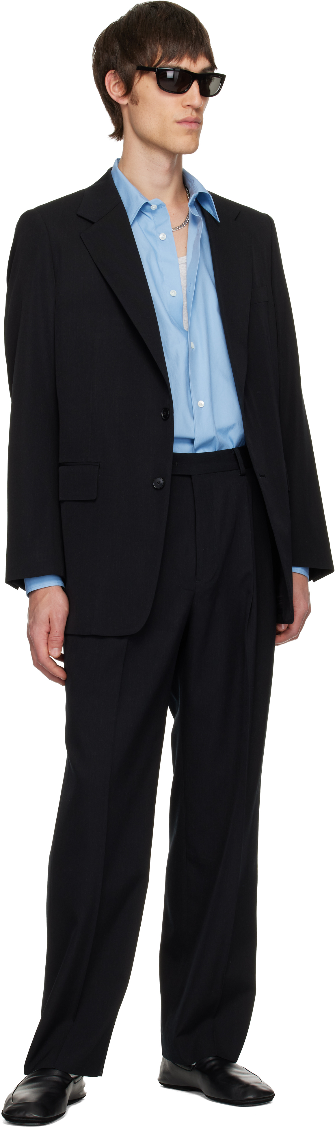 Auralee Black Light Wool Two-tucks Trousers In Black