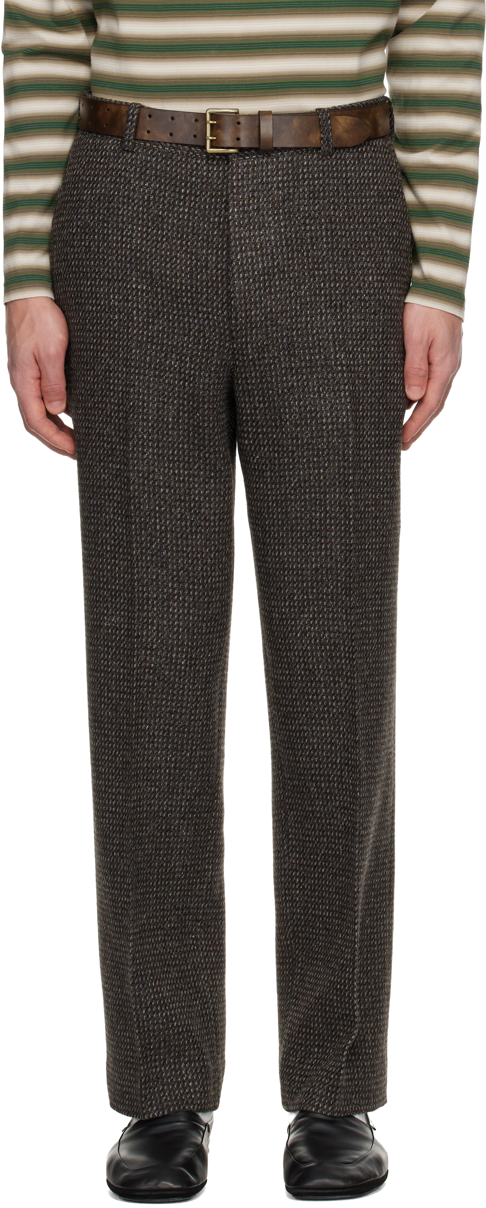AURALEE: Gray Alpaca Wool Silk Tweed Trousers | SSENSE