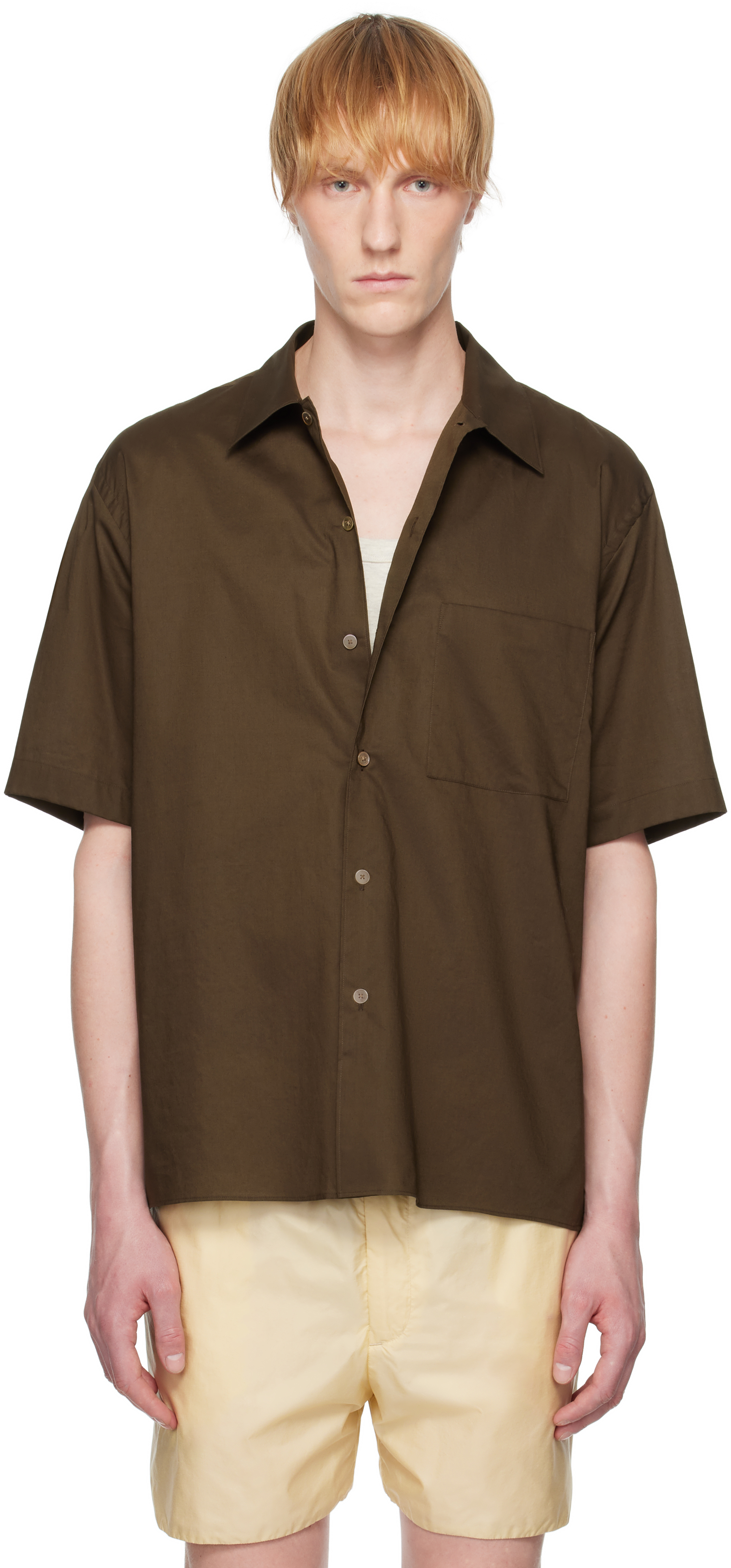 Brown Washed Finx Typewriter Open Collar Half Sleeved Shirt