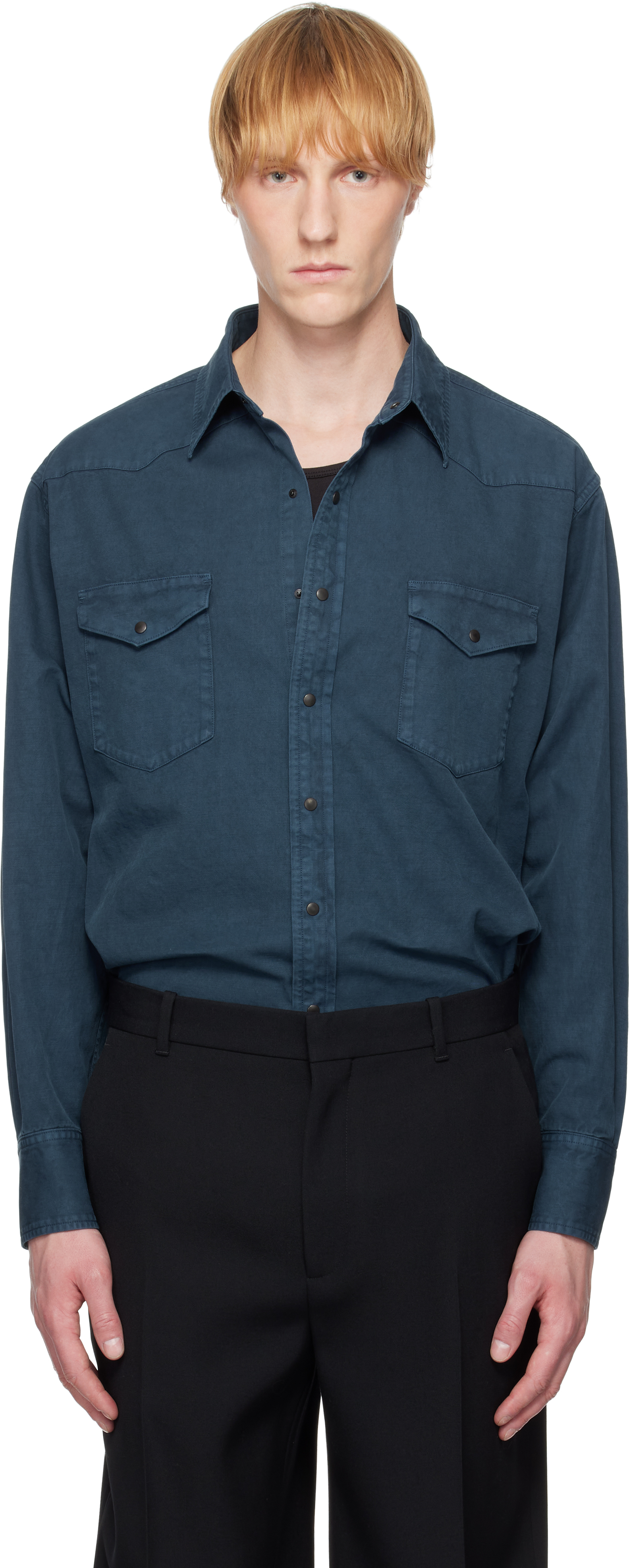 PRODUCT DYED FINX GABARDINE HALF SLEEVED SHIRT - AURALEE