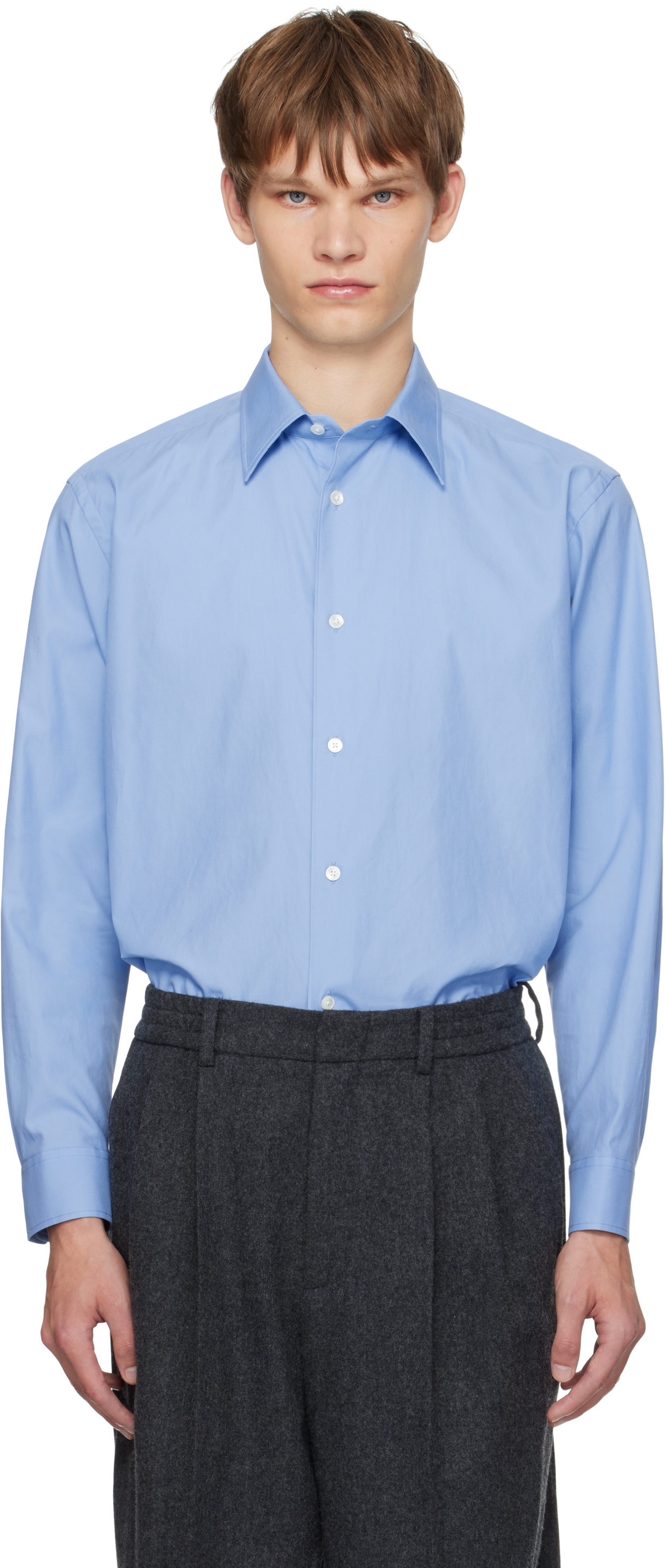AURALEE: Blue Washed Finx Twill Shirt | SSENSE