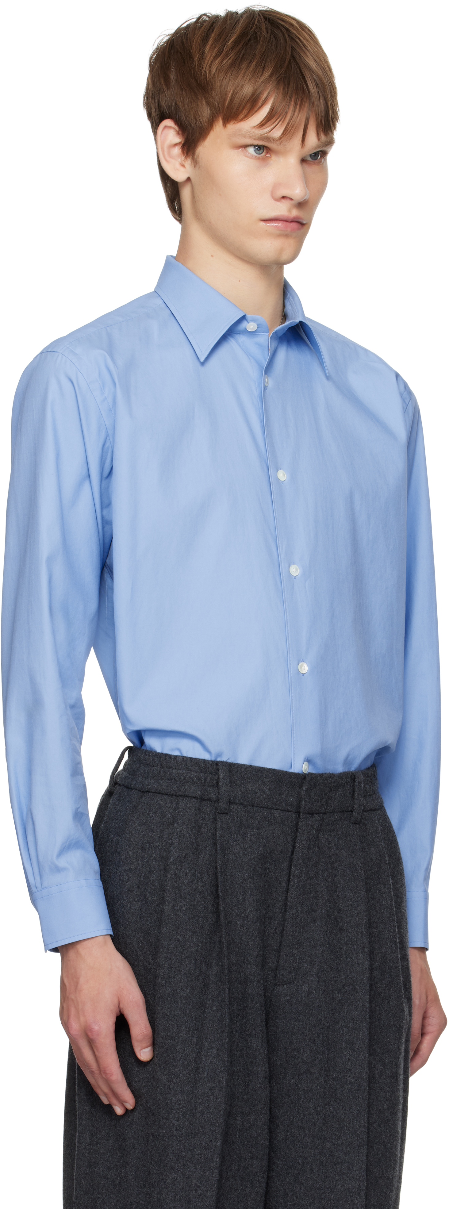 Auralee Blue Washed Finx Twill Shirt In Blue