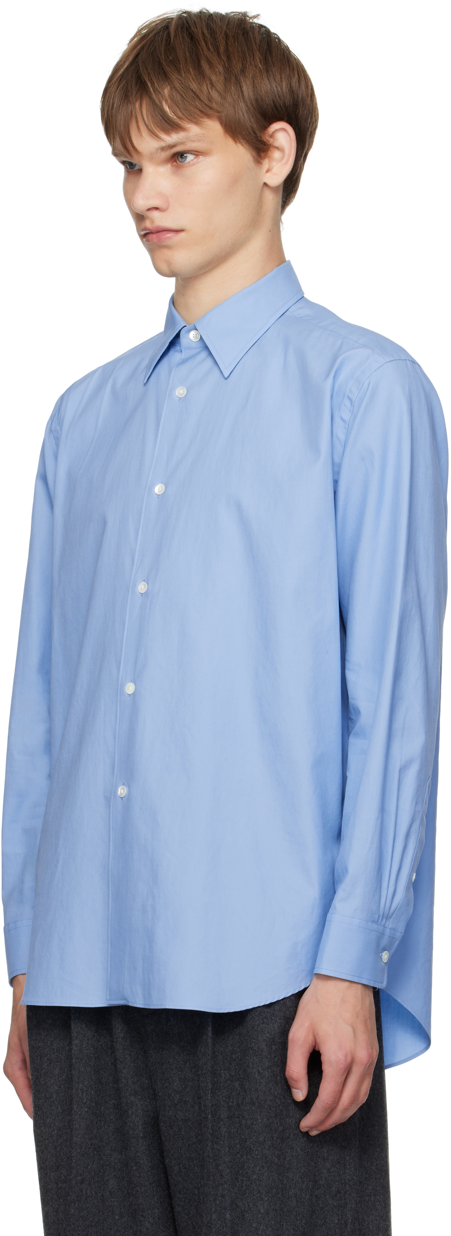 Auralee Blue Washed Finx Twill Shirt In Blue