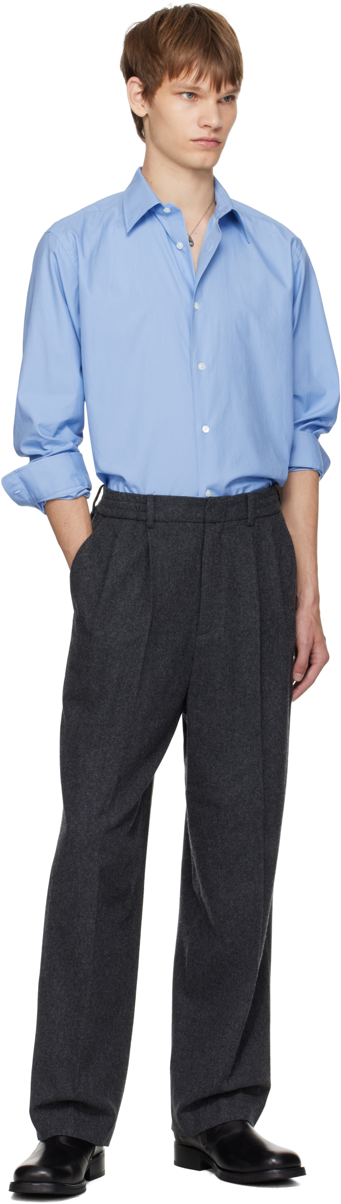 Auralee Blue Washed Finx Twill Shirt In Blue