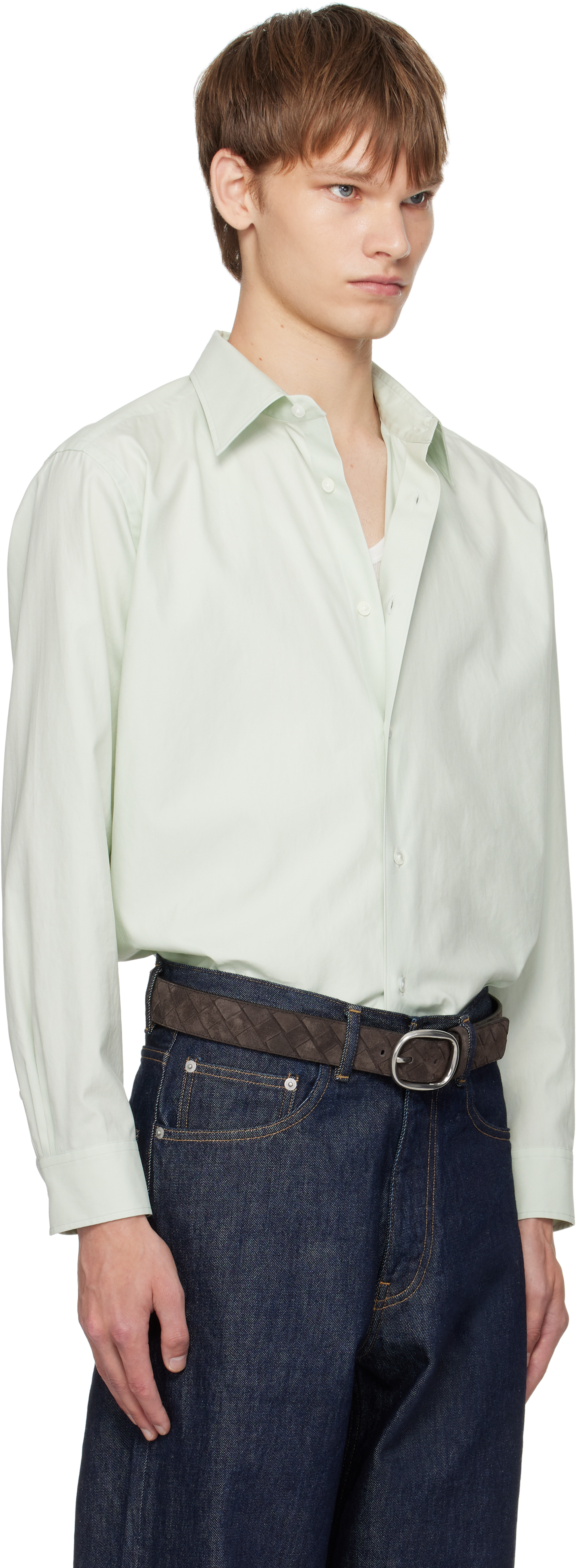 Auralee Green Washed Finx Twill Shirt In Brown