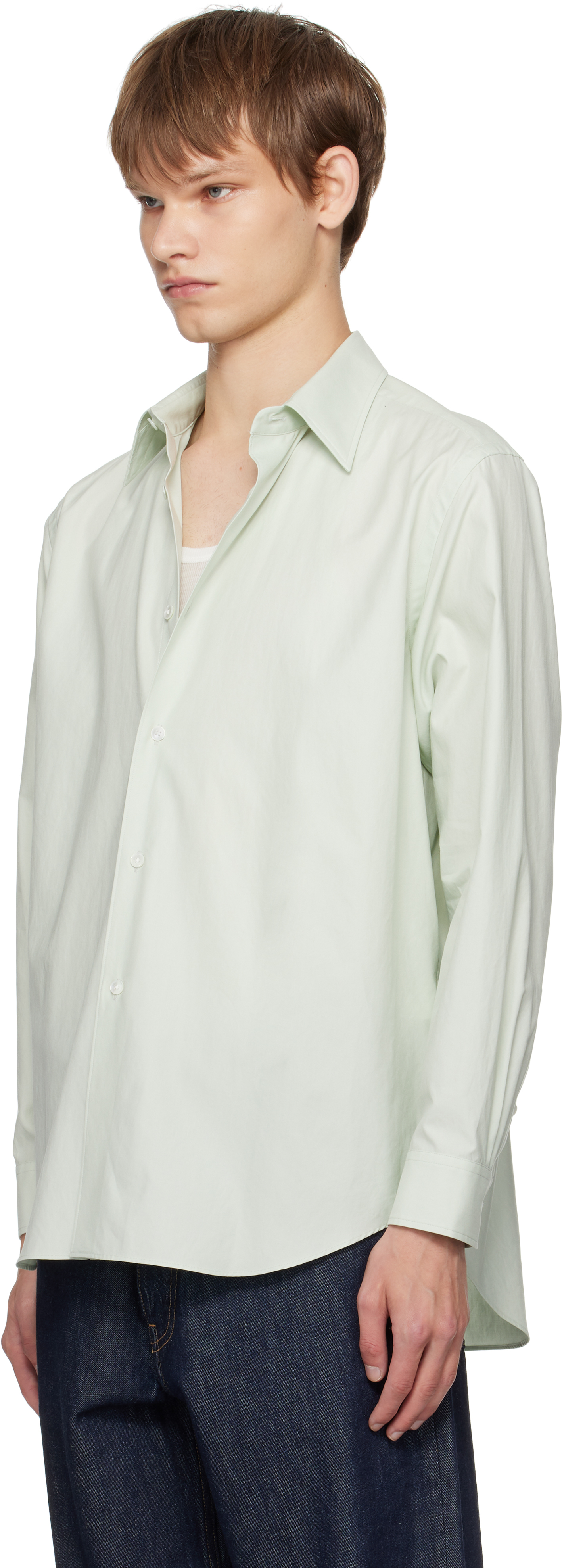 Auralee Green Washed Finx Twill Shirt In Brown
