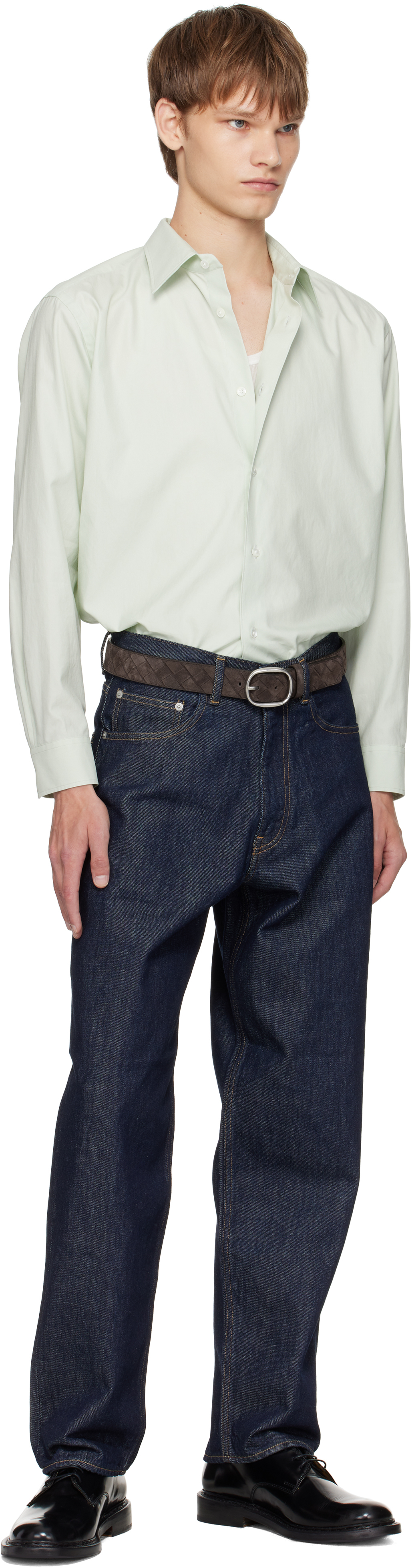 Auralee Green Washed Finx Twill Shirt In Brown