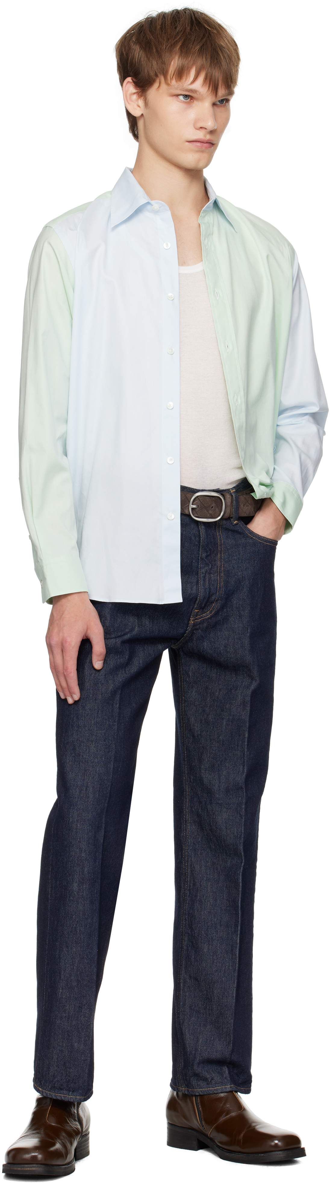 Auralee Green & Blue Finx Ox Chambray Shirt In Blue