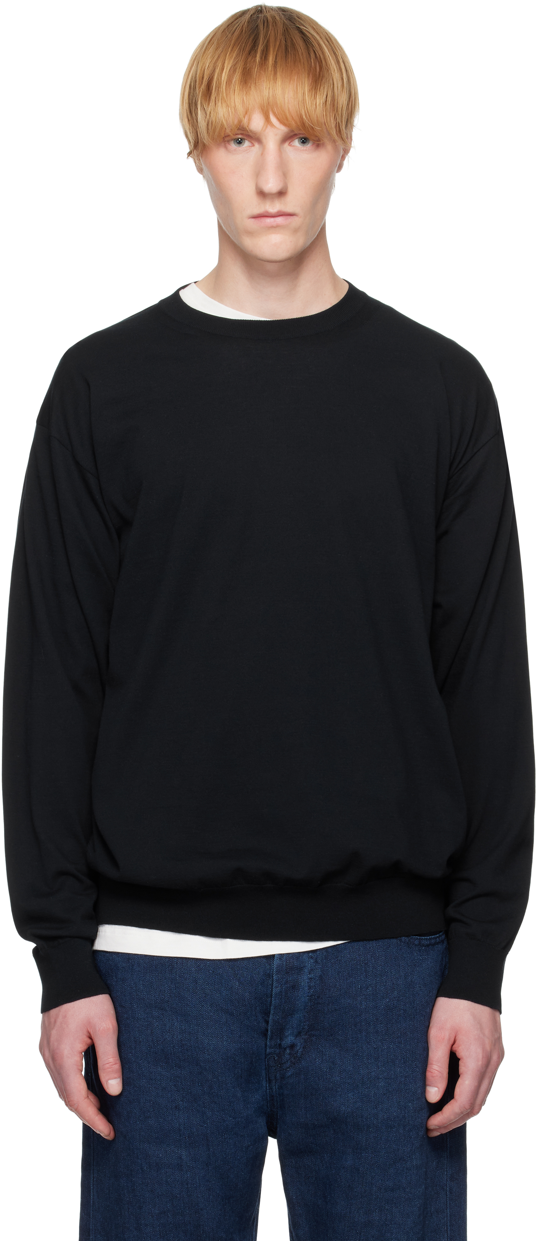 AURALEE: ネイビー Super High Gauge Cotton セーター | SSENSE 日本