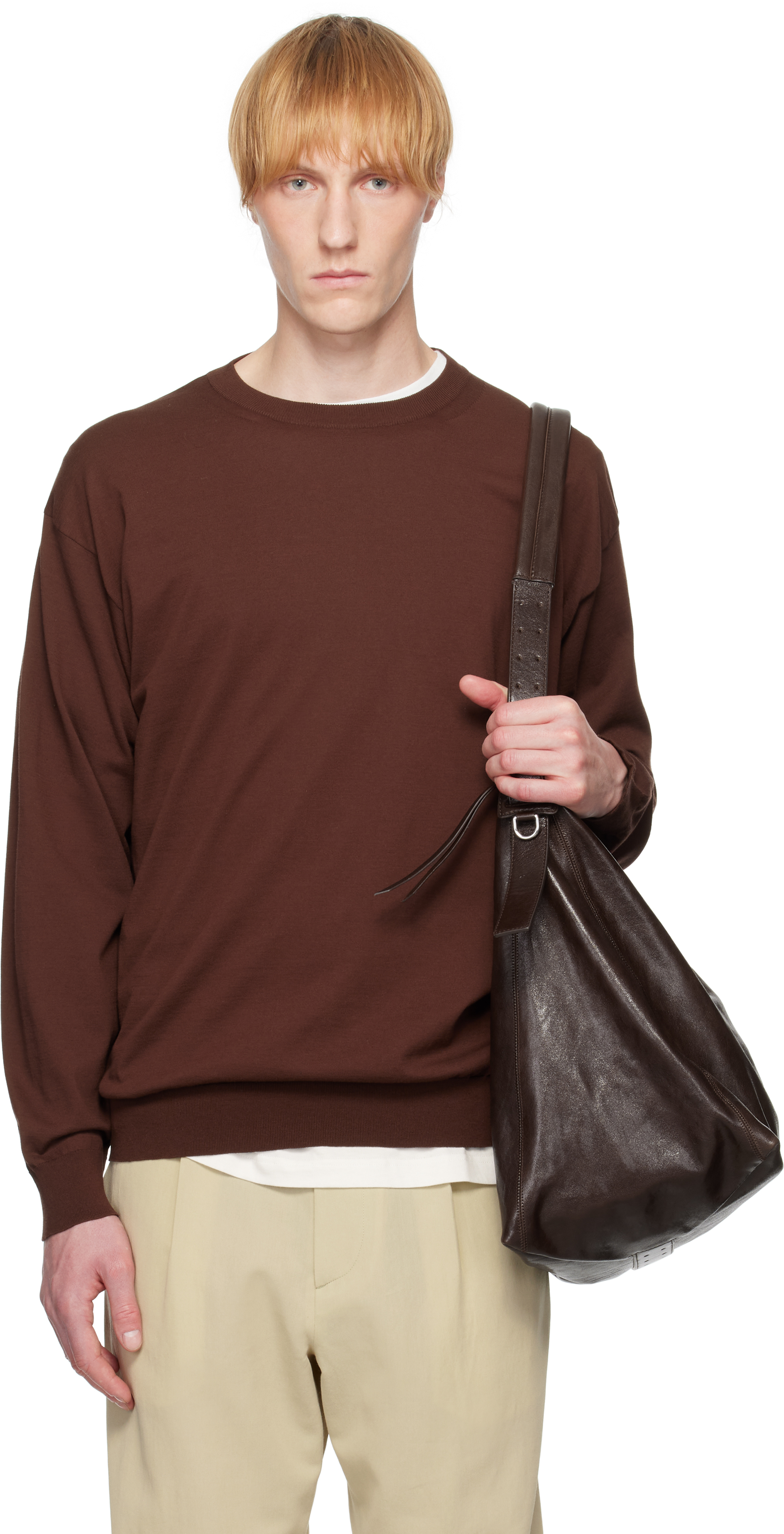 Brown Super High Gauge Cotton Knit Sweater
