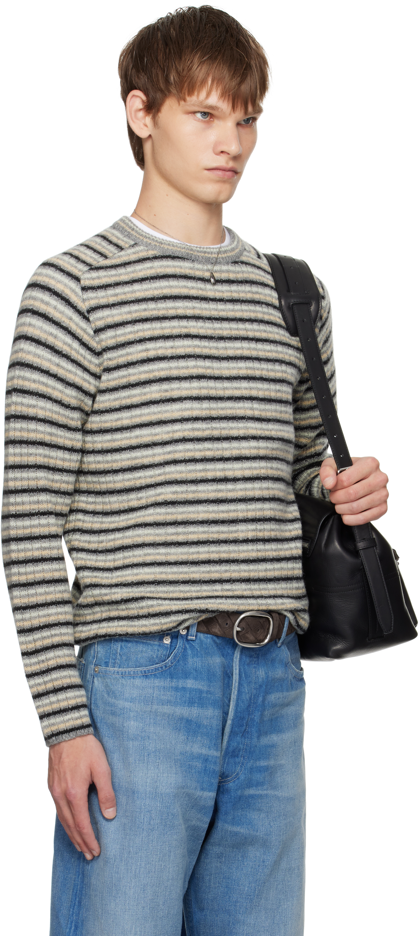 Auralee Gray Shetland Wool Cashmere Rib Knit Sweater In Multi