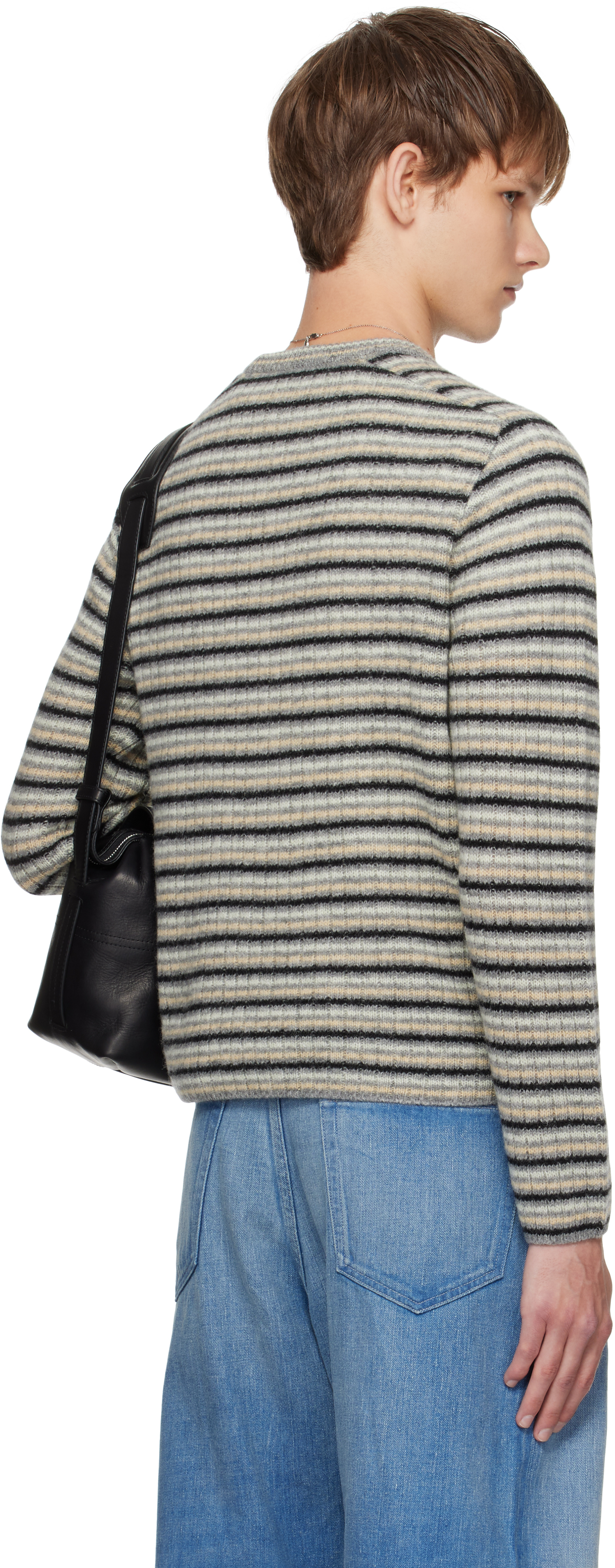 Auralee Gray Shetland Wool Cashmere Rib Knit Sweater In Multi