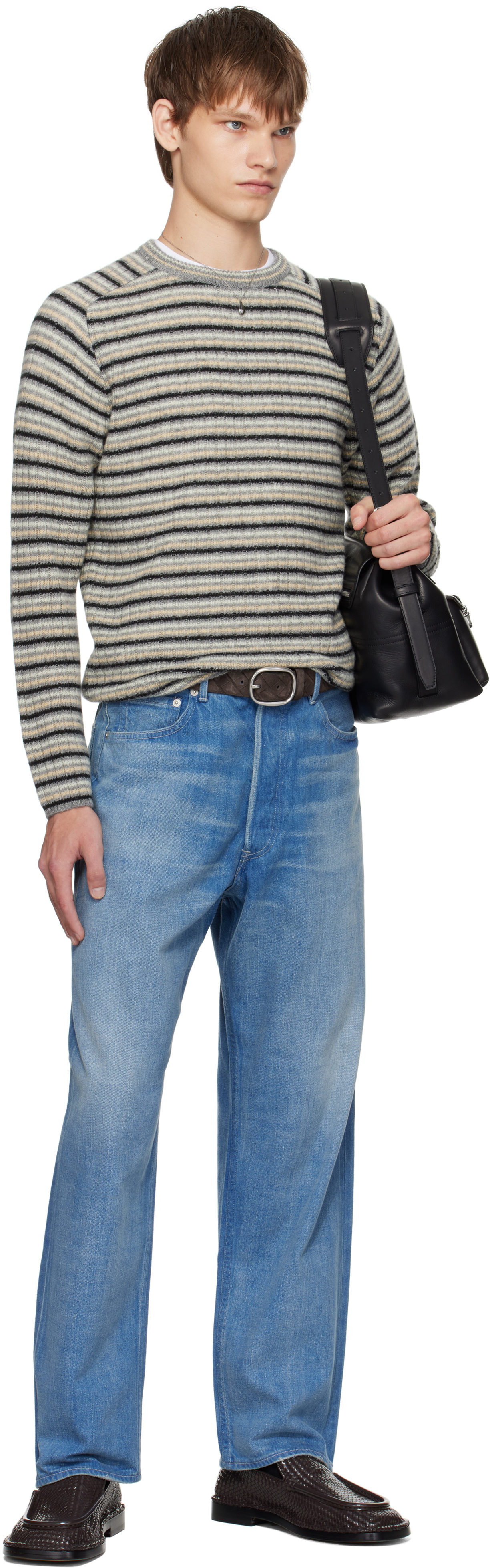 Auralee Gray Shetland Wool Cashmere Rib Knit Sweater In Multi
