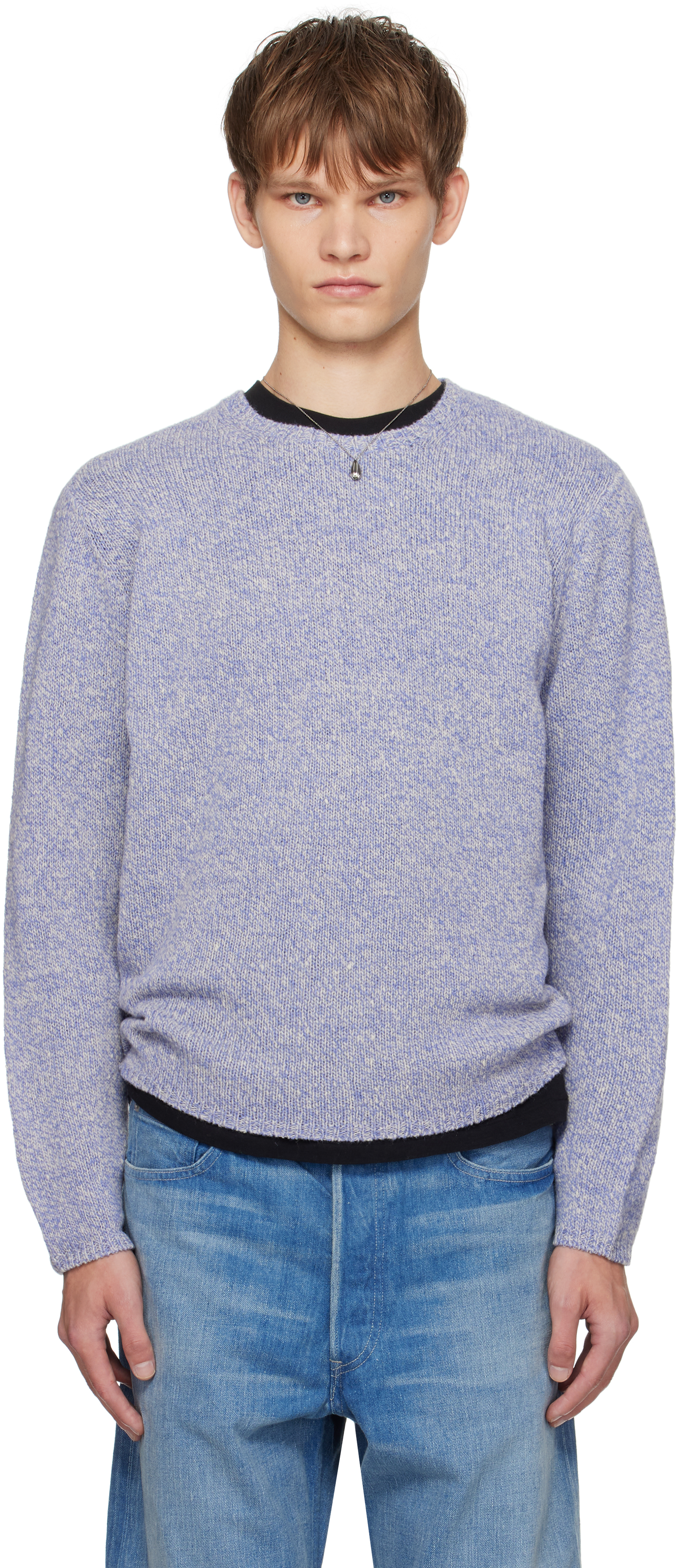 Auralee Purple Airy Silk Wool Knit Sweater In Blue