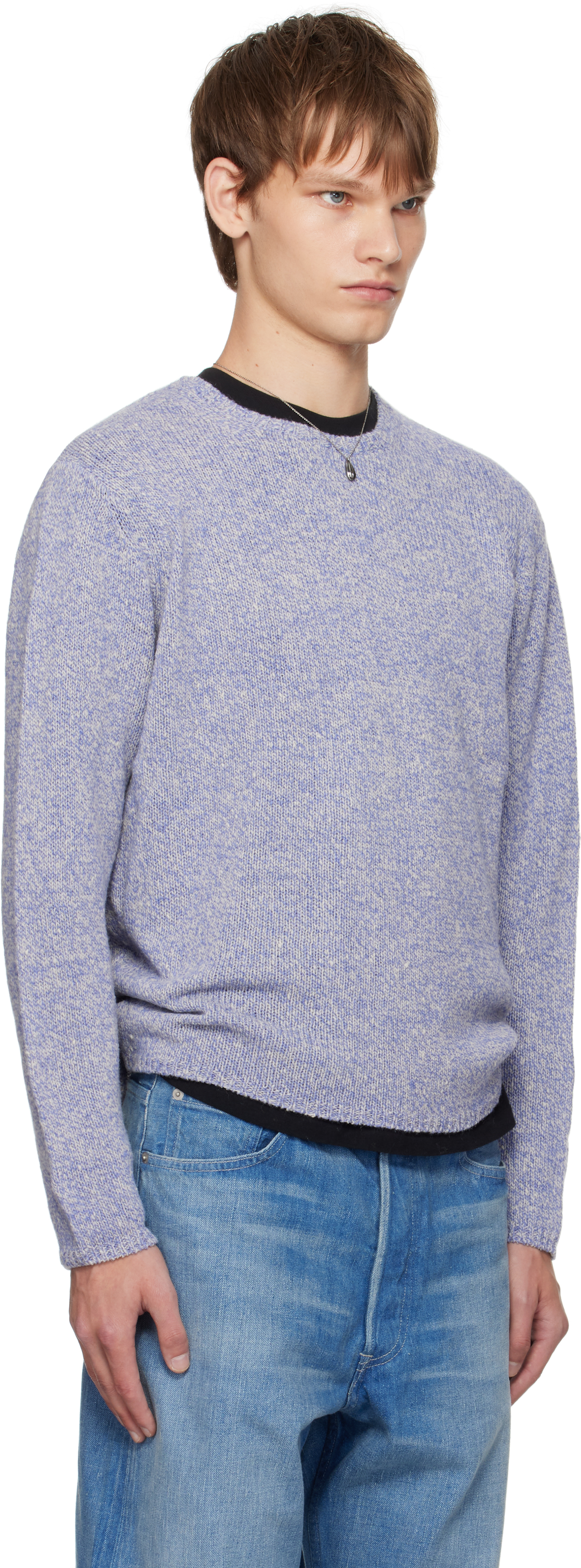 Auralee Purple Airy Silk Wool Knit Sweater In Blue