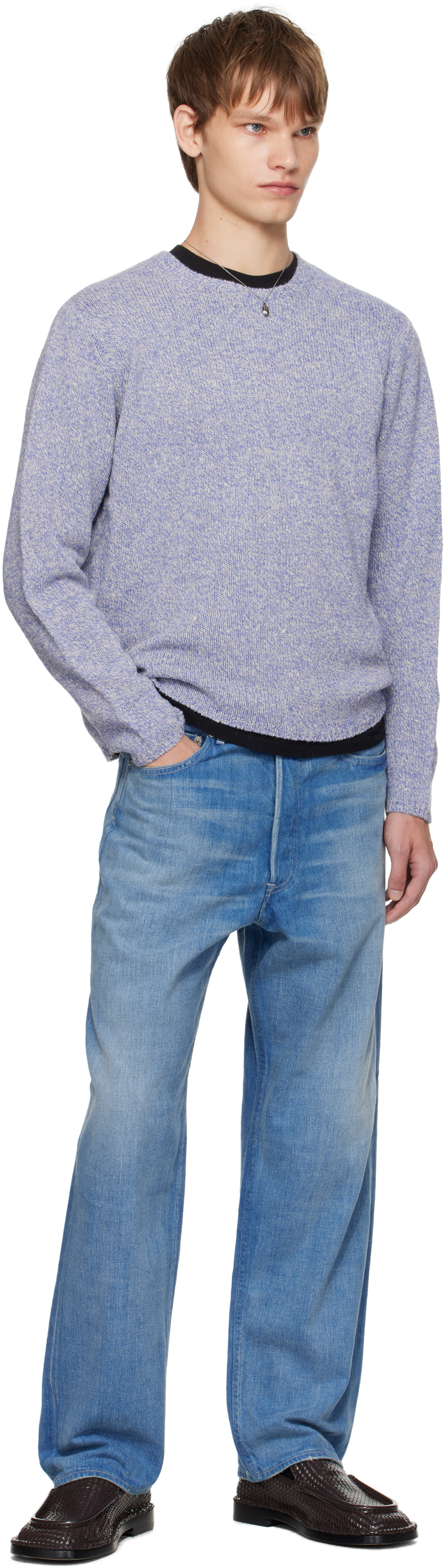 Auralee Purple Airy Silk Wool Knit Sweater In Blue