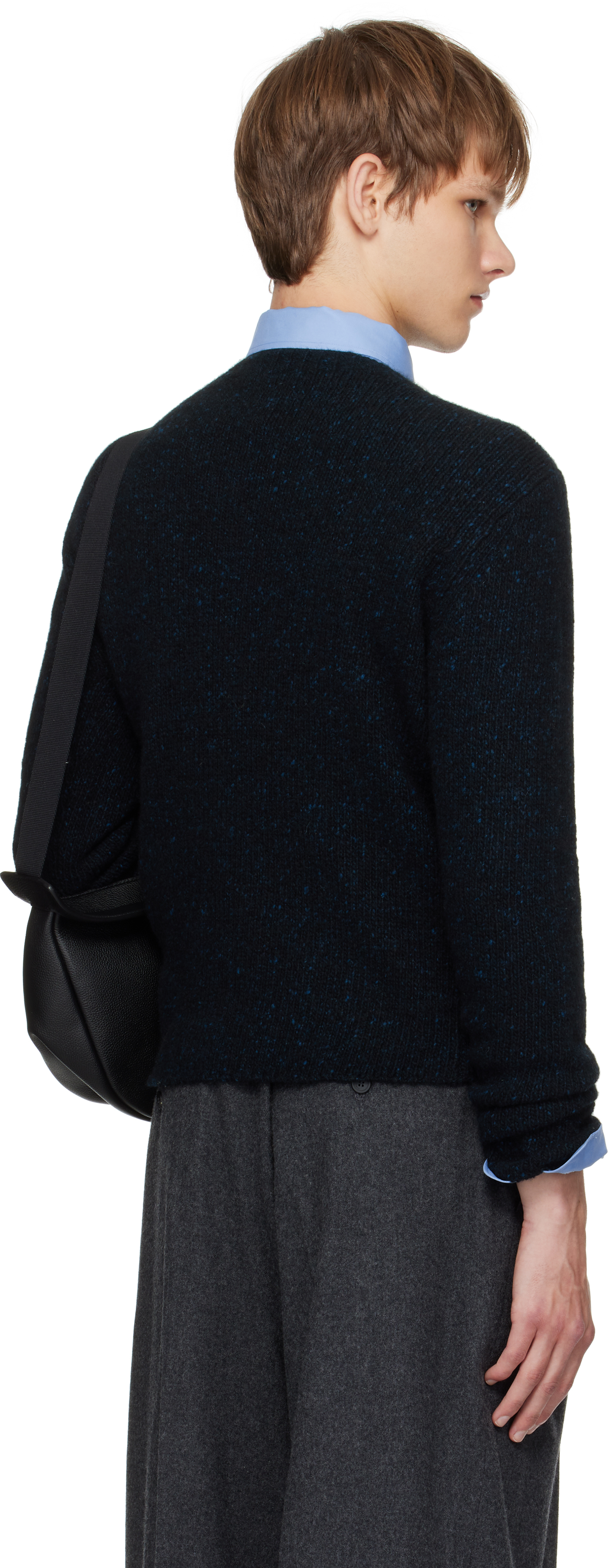 Auralee Navy Cashmere Melange Knit Sweater In Black