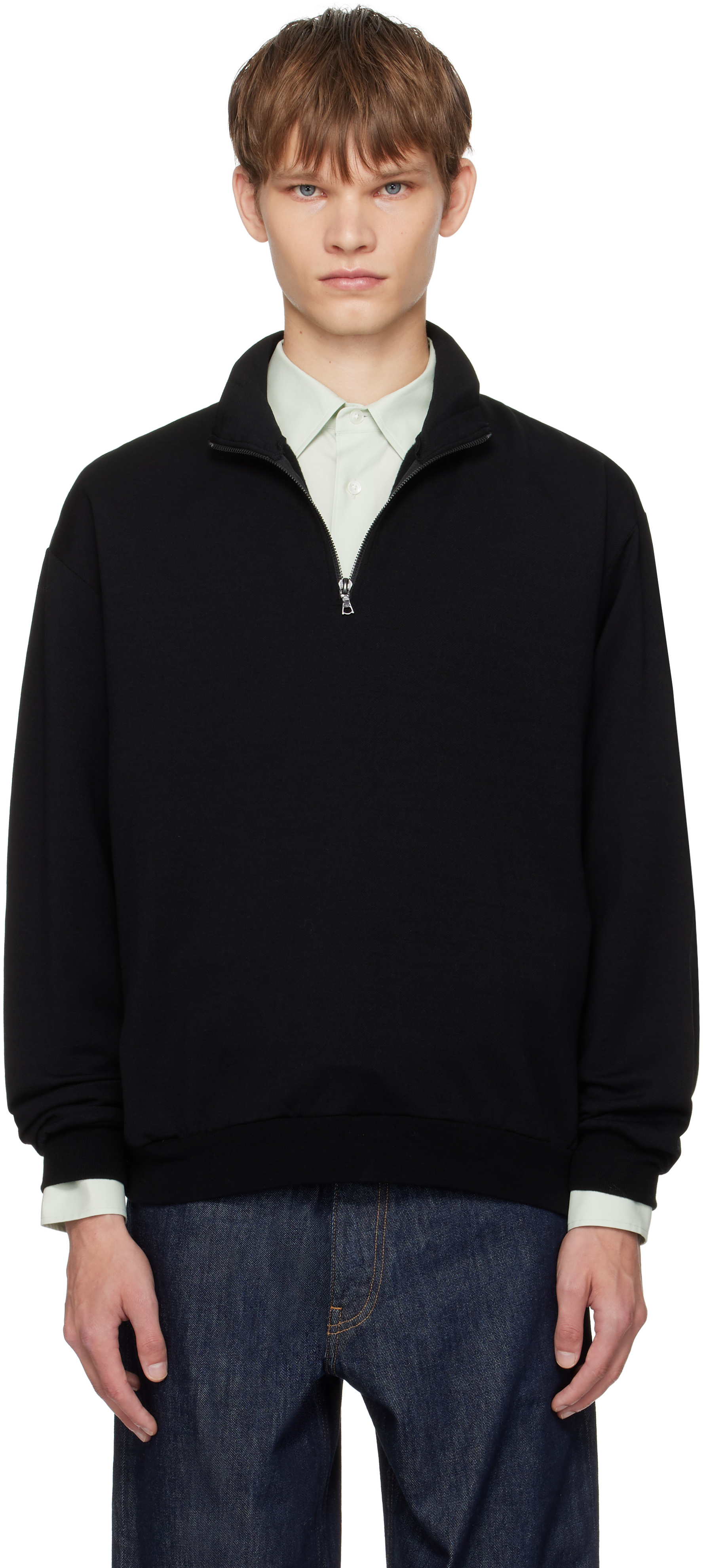 AURALEE Black Light Wool Sweat Half Zip Sweatshirt | Smart Closet