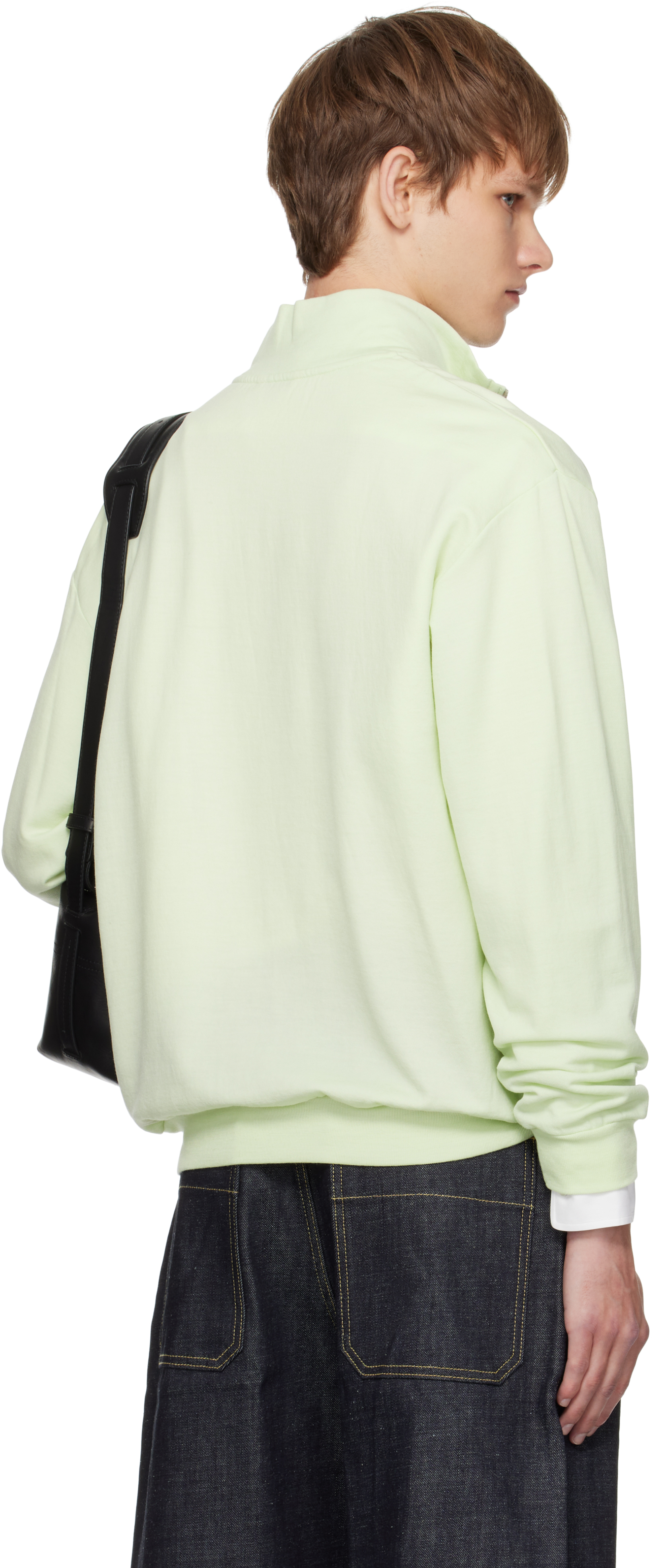 Auralee Green Light Wool Sweat Half Zip Sweatshirt In Green