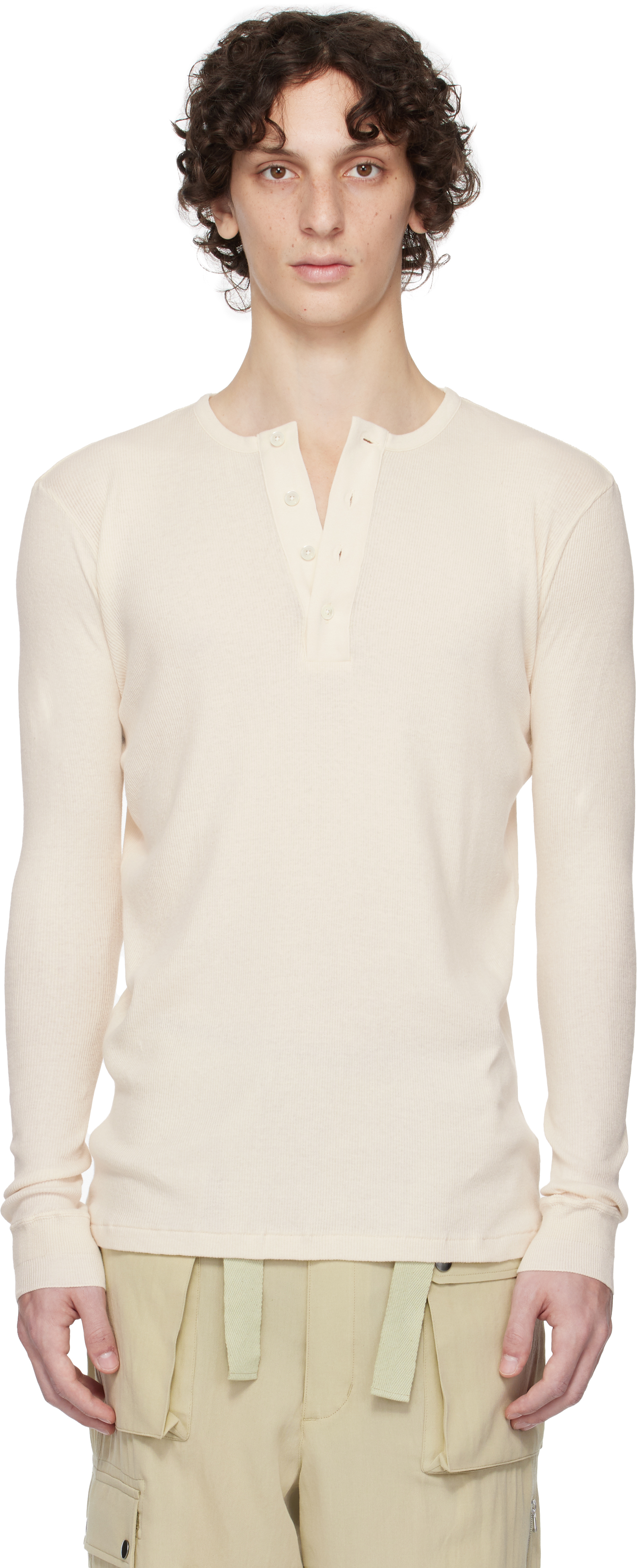 トップス AURALEE ORGANIC SOFT RIB HENLY NECK P/O Auralee 'Organic Soft Rib Henley Neck P/O' (Ivory) – C'H'C'M'