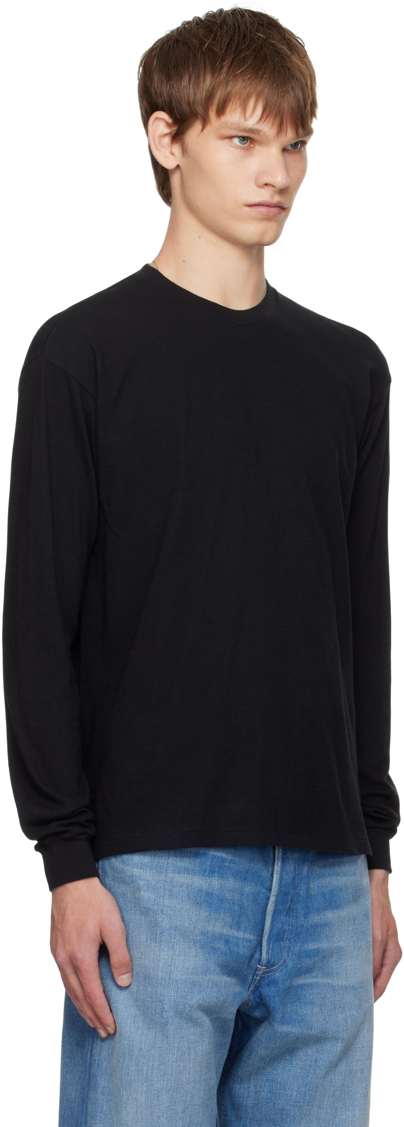 Auralee Black Seamless L/s T-shirt In Black