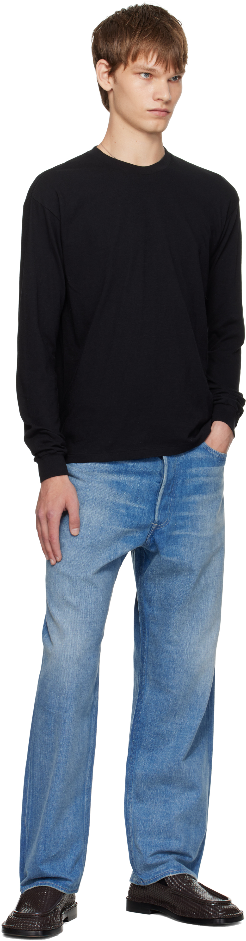 Auralee Black Seamless L/s T-shirt In Black