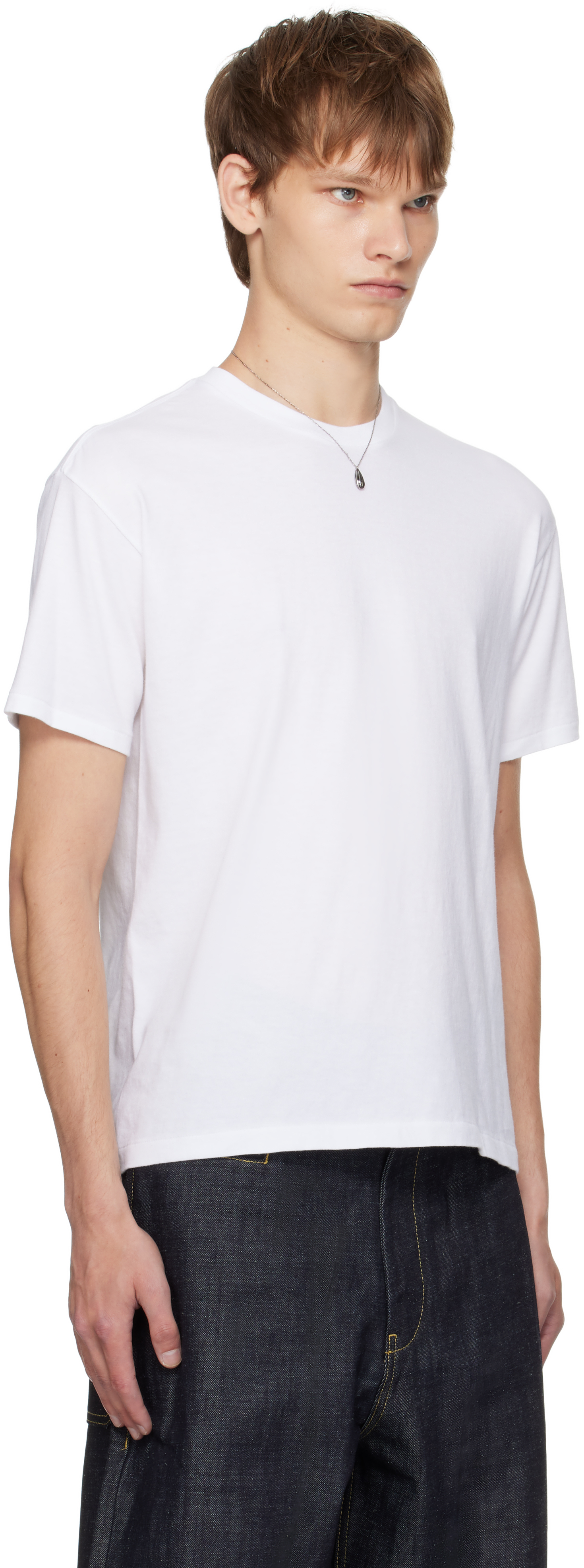 Auralee Crew Neck Cotton T-shirt With Chest Pocket In White
