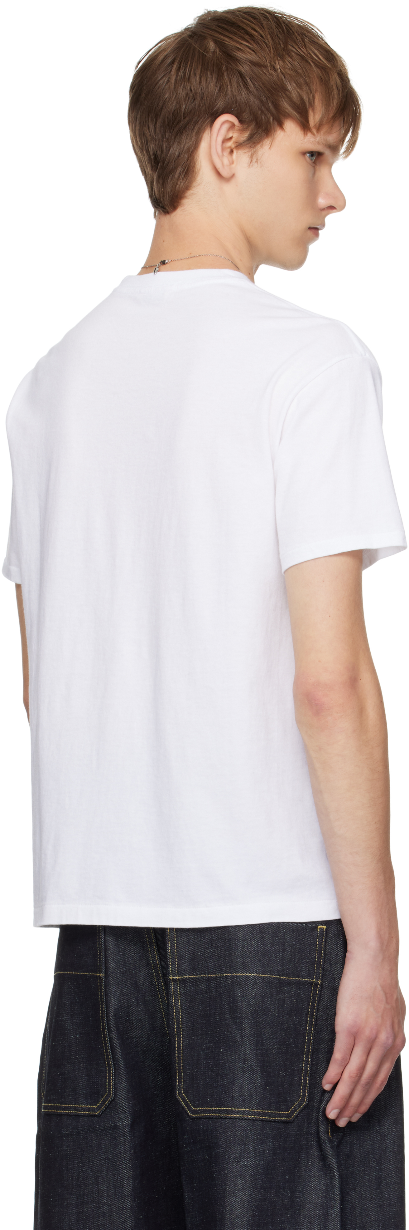 Auralee Crew Neck Cotton T-shirt With Chest Pocket In White
